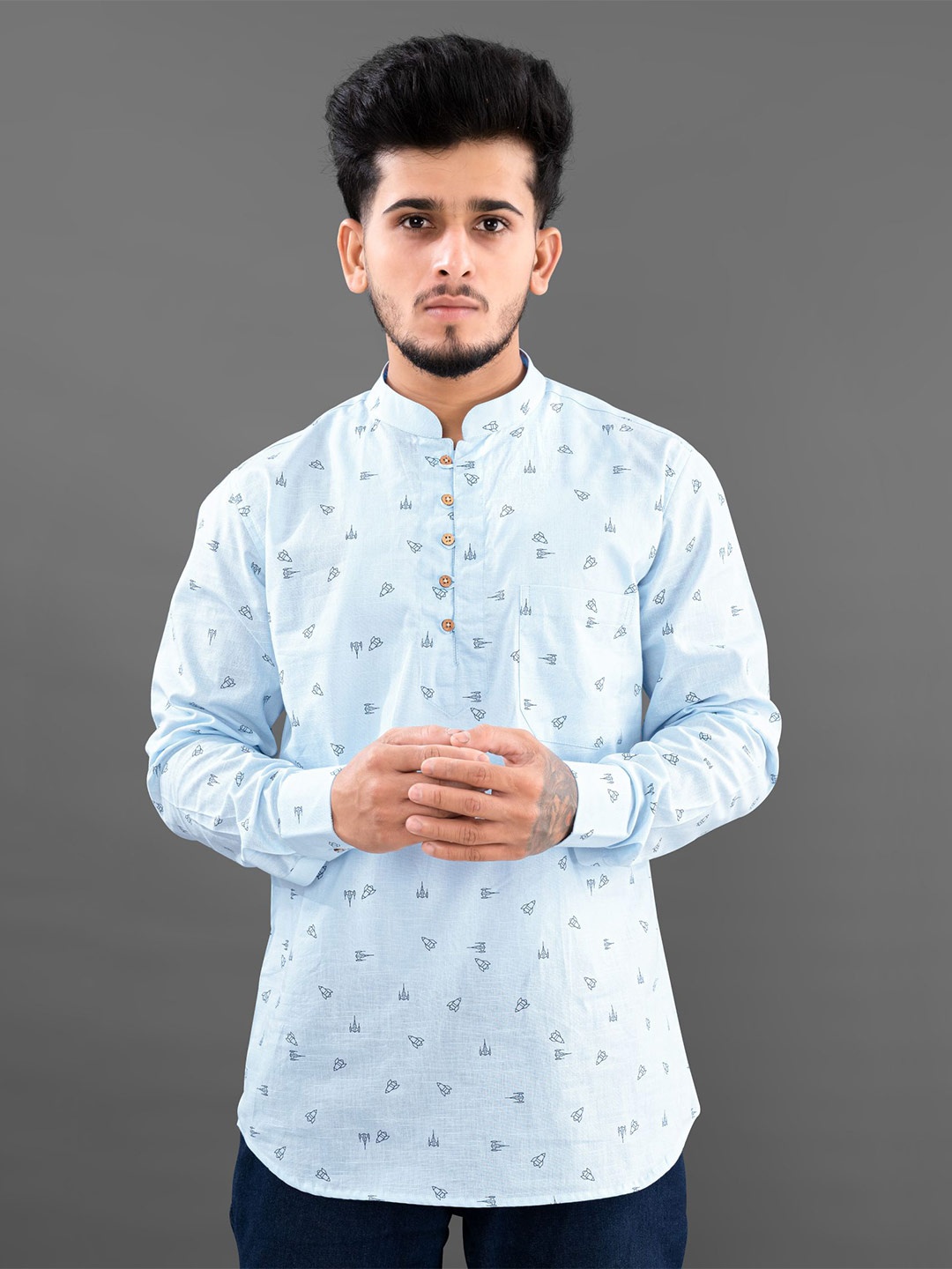 

FRENCH CROWN Standard Printed Casual Shirt, Blue