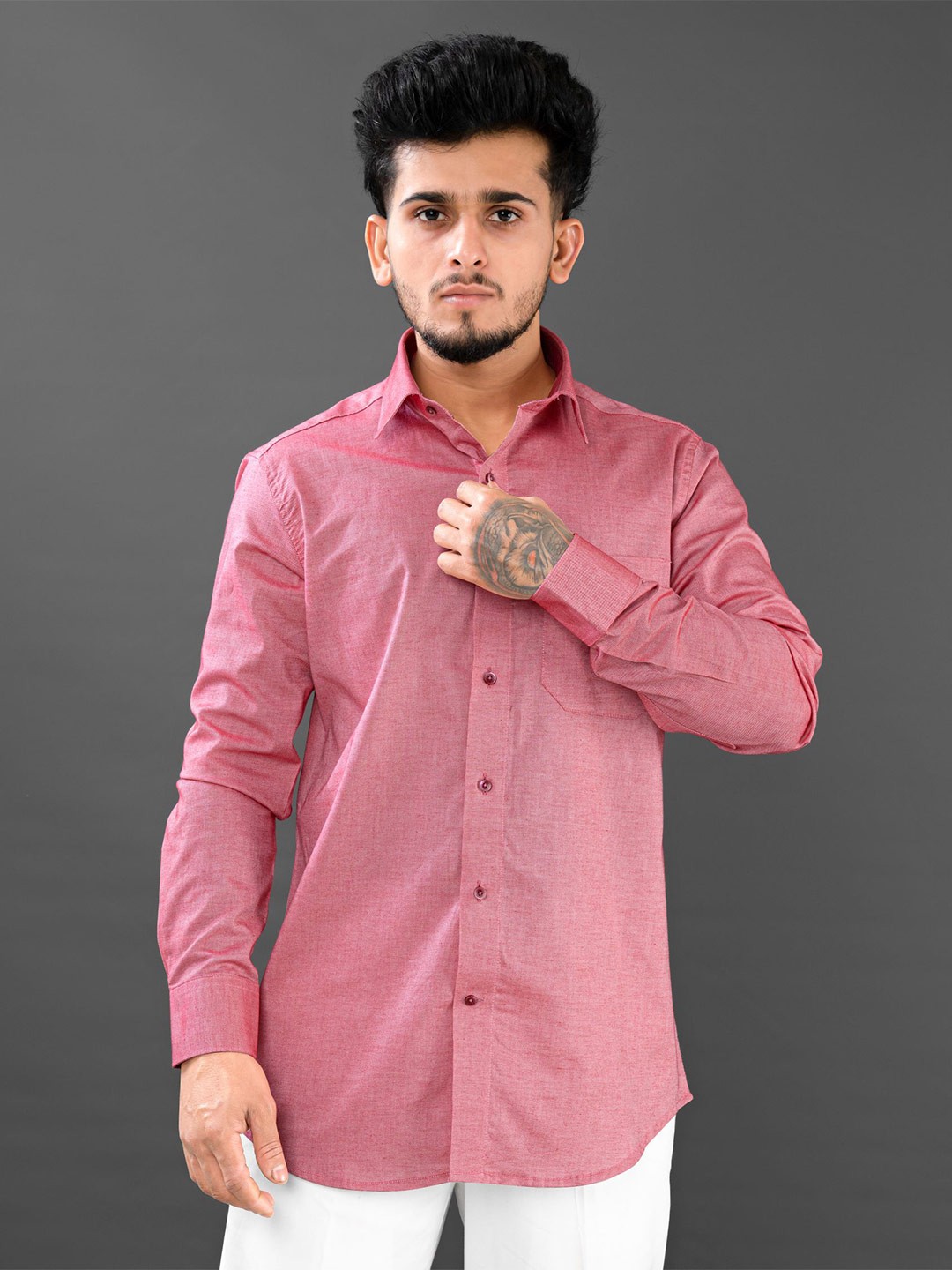 

FRENCH CROWN Twill Standard Casual Cotton Shirt, Pink