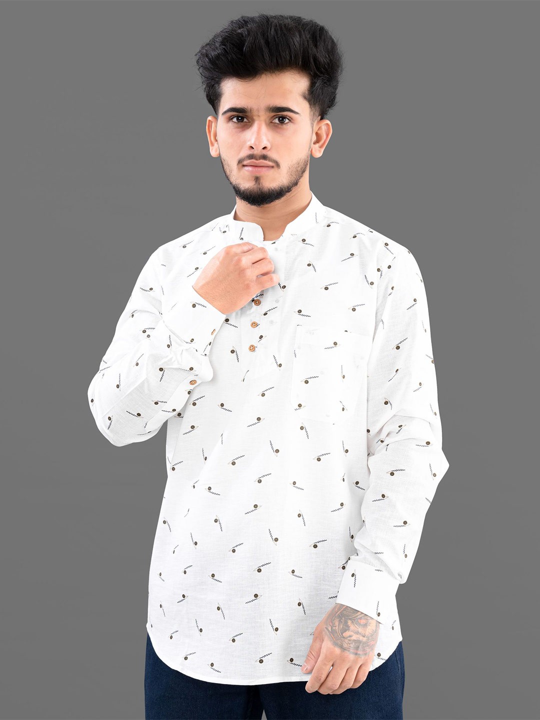 

FRENCH CROWN Standard Printed Cotton Casual Shirt, White