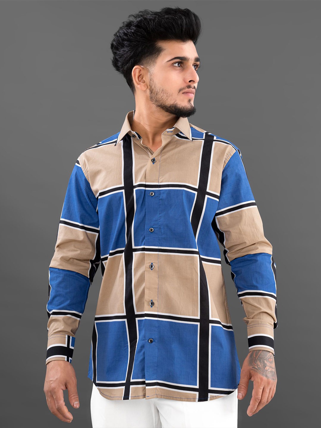 

FRENCH CROWN Men Standard Checked Cotton Casual Shirt, Brown