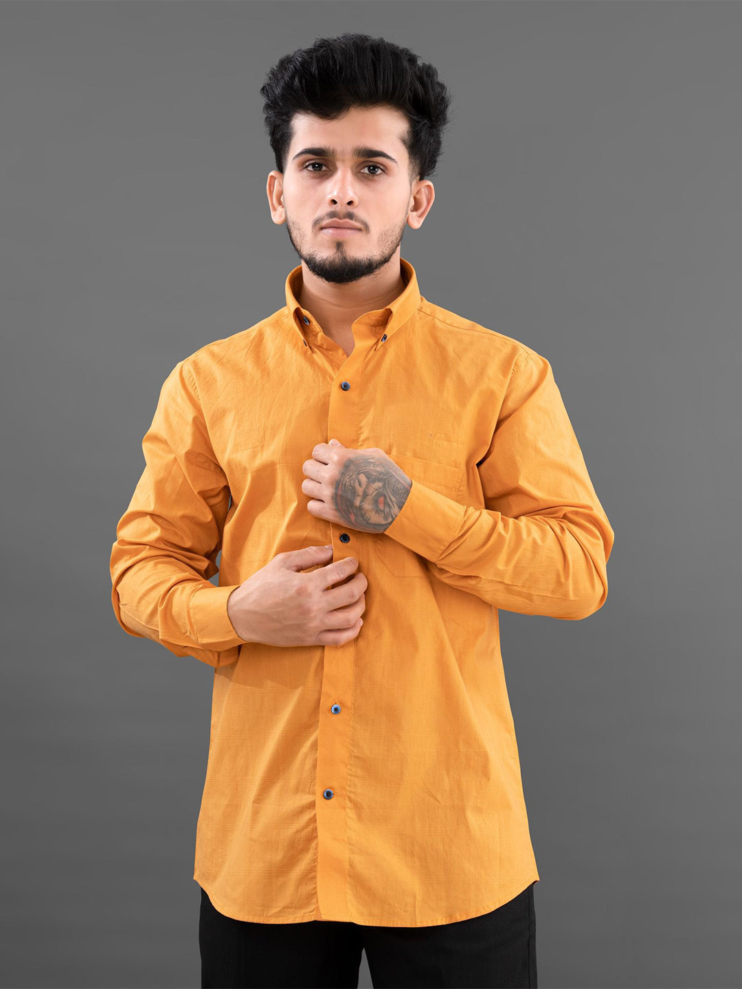 

FRENCH CROWN Men Standard Twill Weave Casual Cotton Shirt, Mustard
