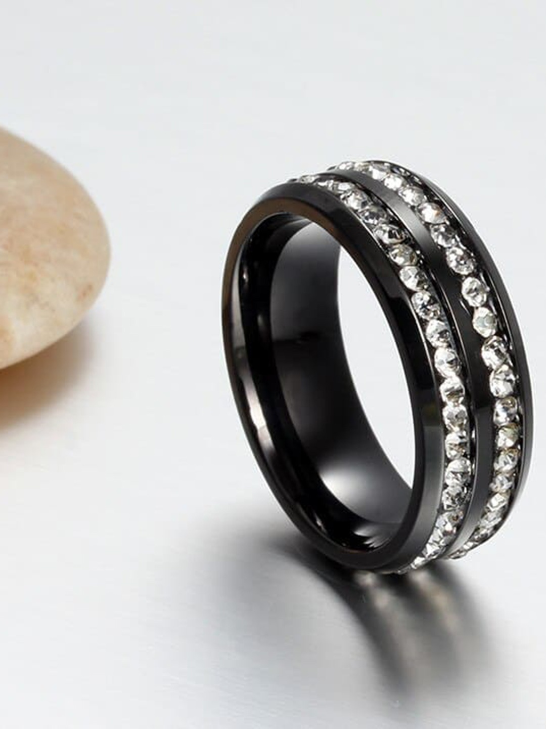 

Fashion Frill Sliver-Plated & Stone-Studded BandRing, Black