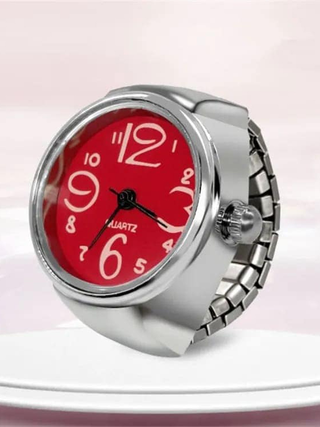 

Fashion Frill Silver-Plated Wtach Design Stretchable Finger Ring, Red
