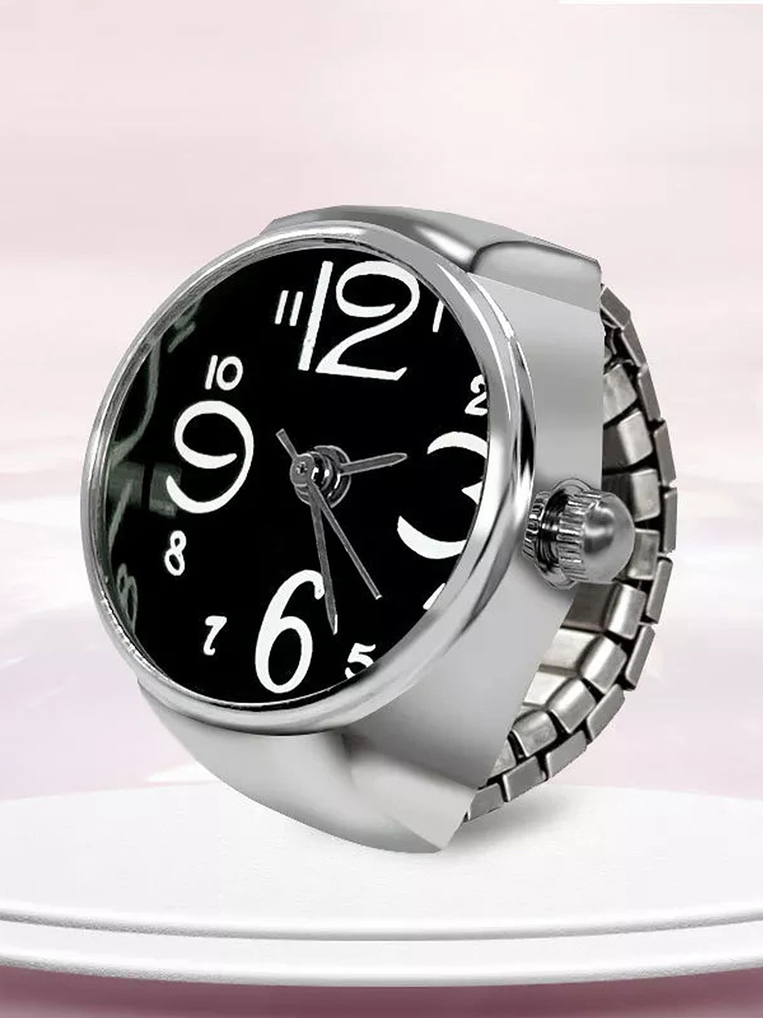 

Fashion Frill Stretchable Analogue Watch Ring, Black