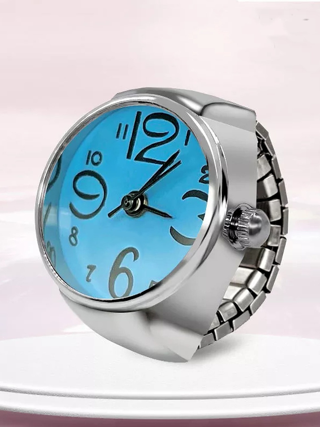 Fashion Frill Silver-Plated Stretchable Finger Ring, Blue