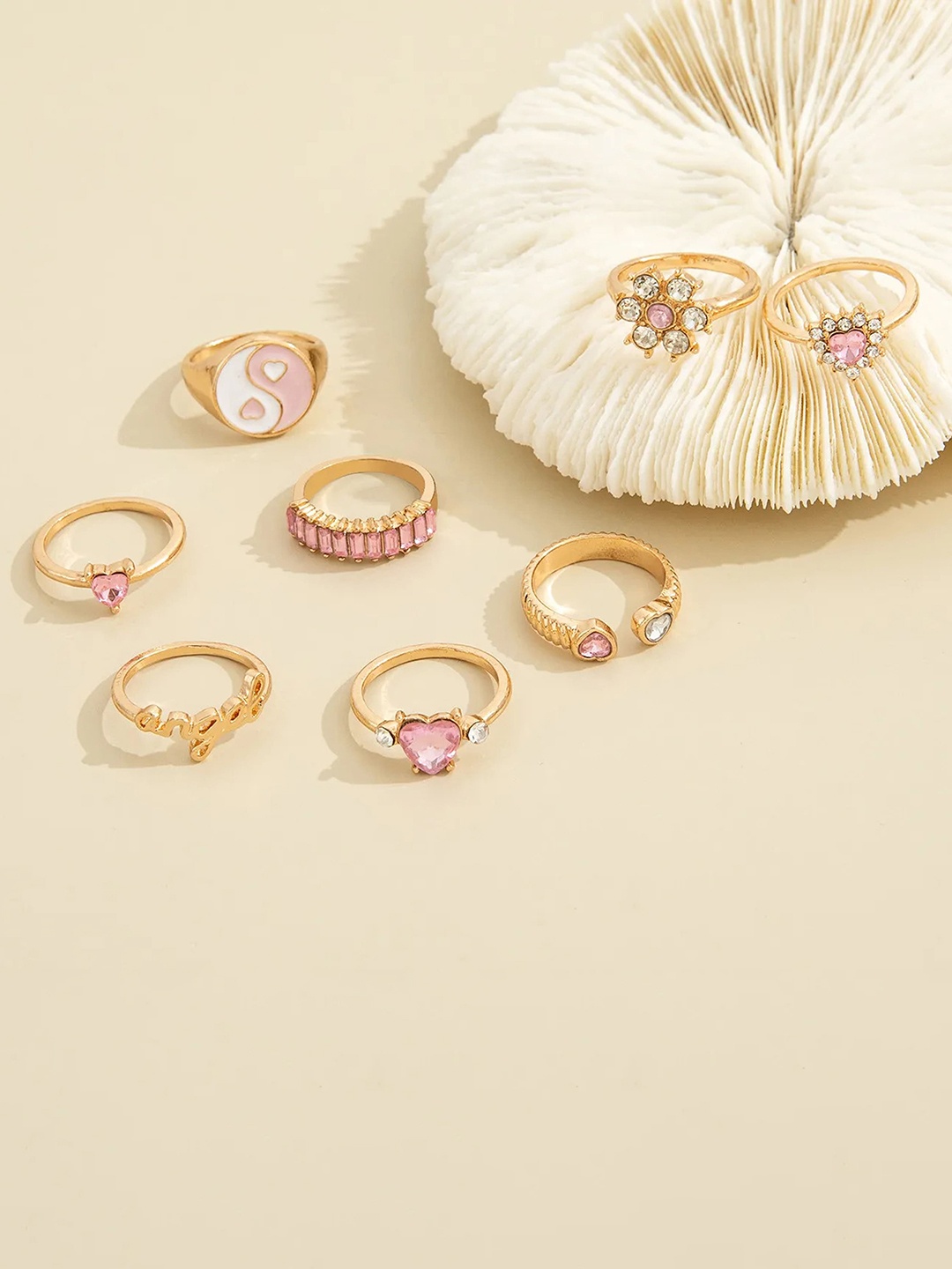 

Fashion Frill Set Of 8 Gold-Plated AD Studded Boho Finger Rings