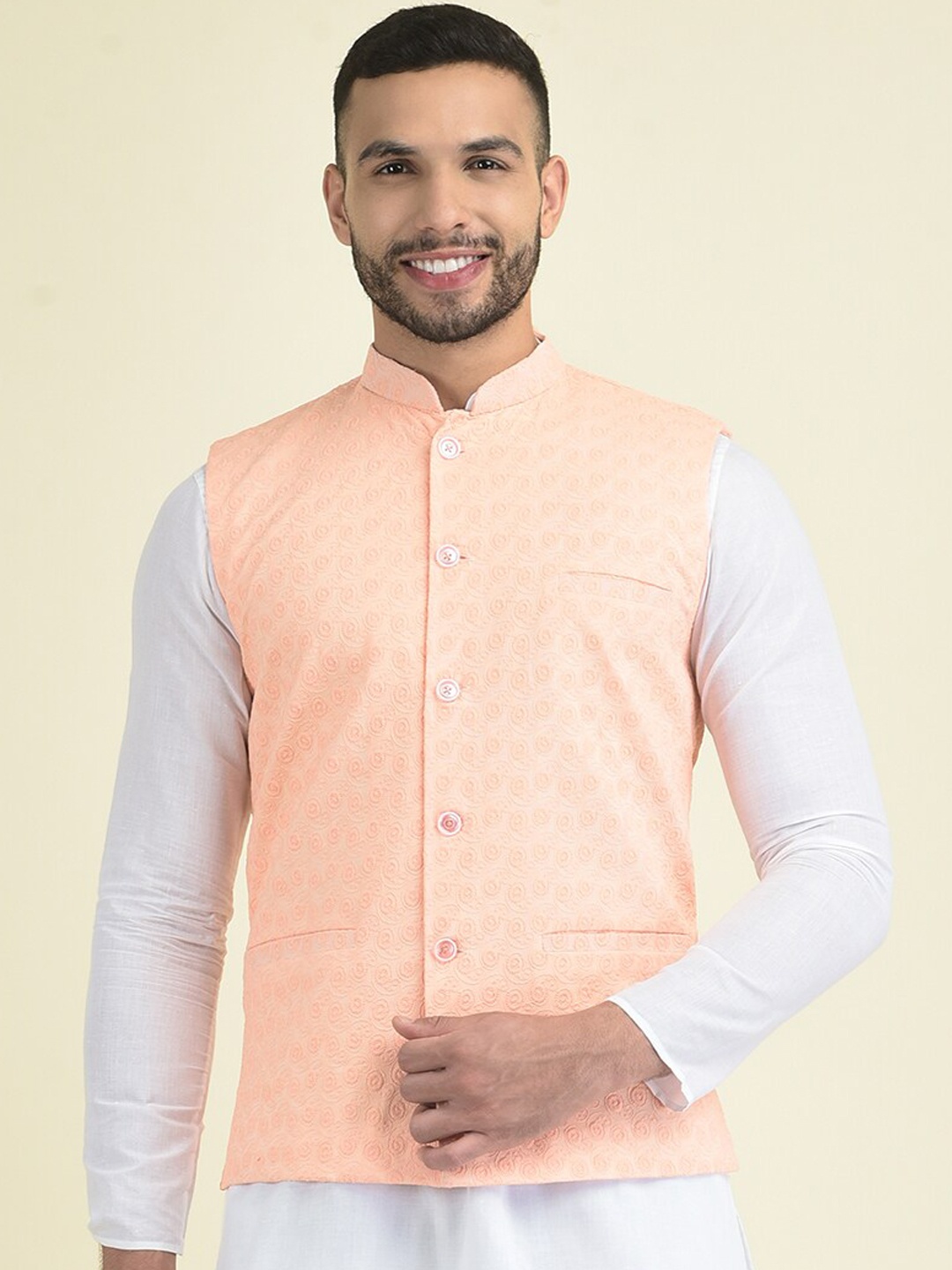 

DEYANN Cotton Nehru Jackets, Peach