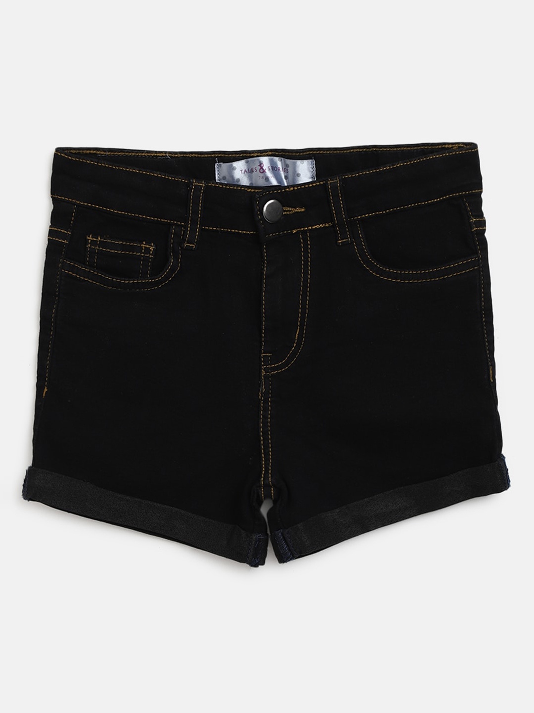 

TALES & STORIES Girls Cotton Regular Fit Denim Shorts, Black