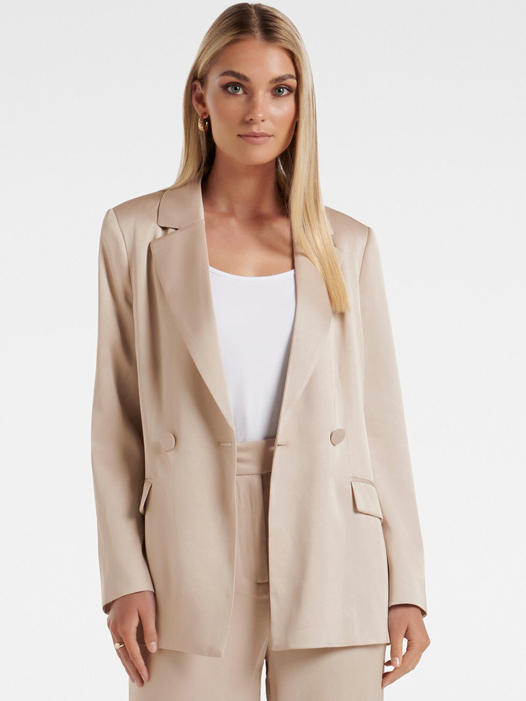 

Forever New Single-Breasted Tailored-Fit Formal Blazer, Silver