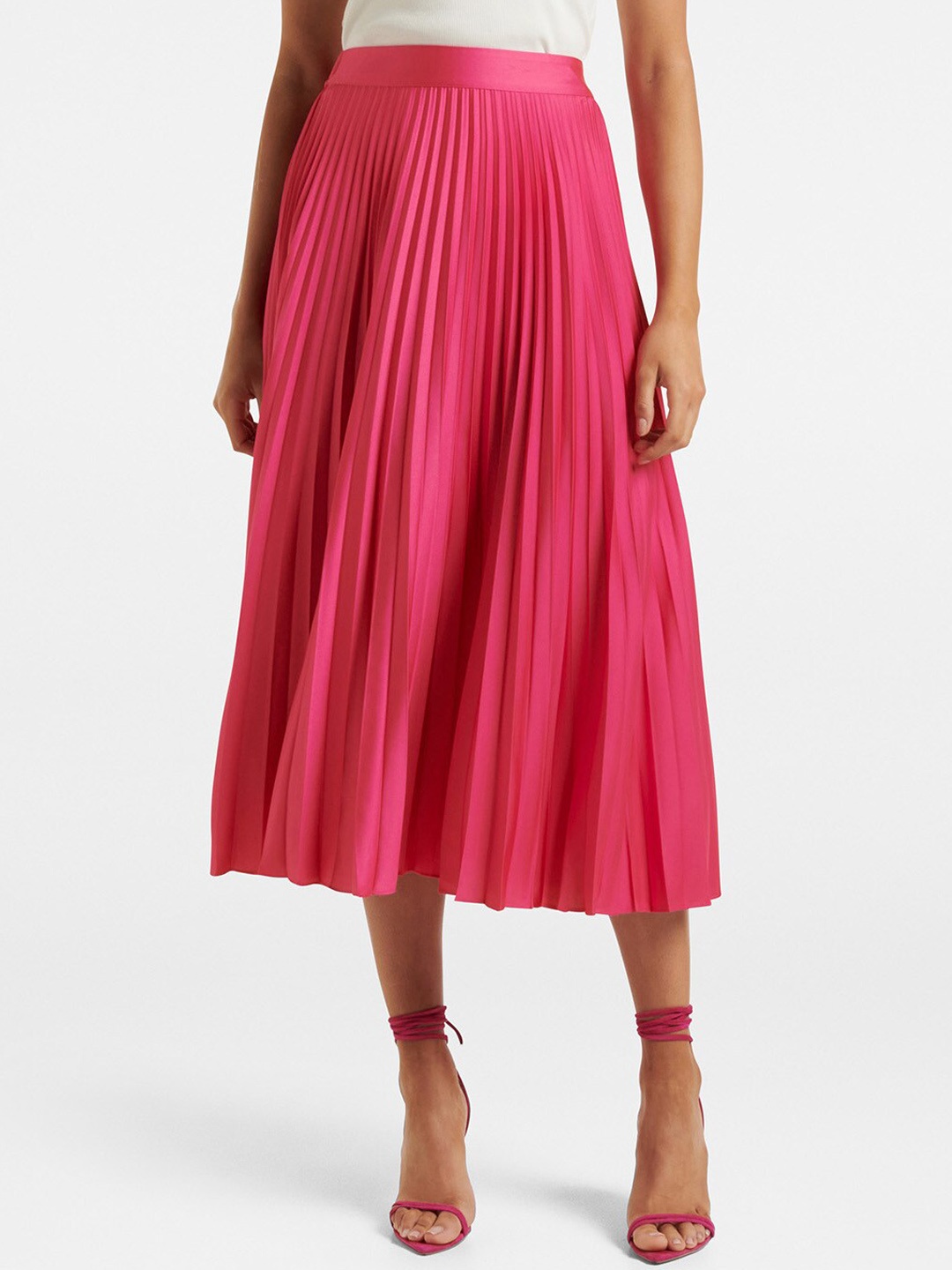 

Forever New Satin Pleated A-Line Skirt, Pink