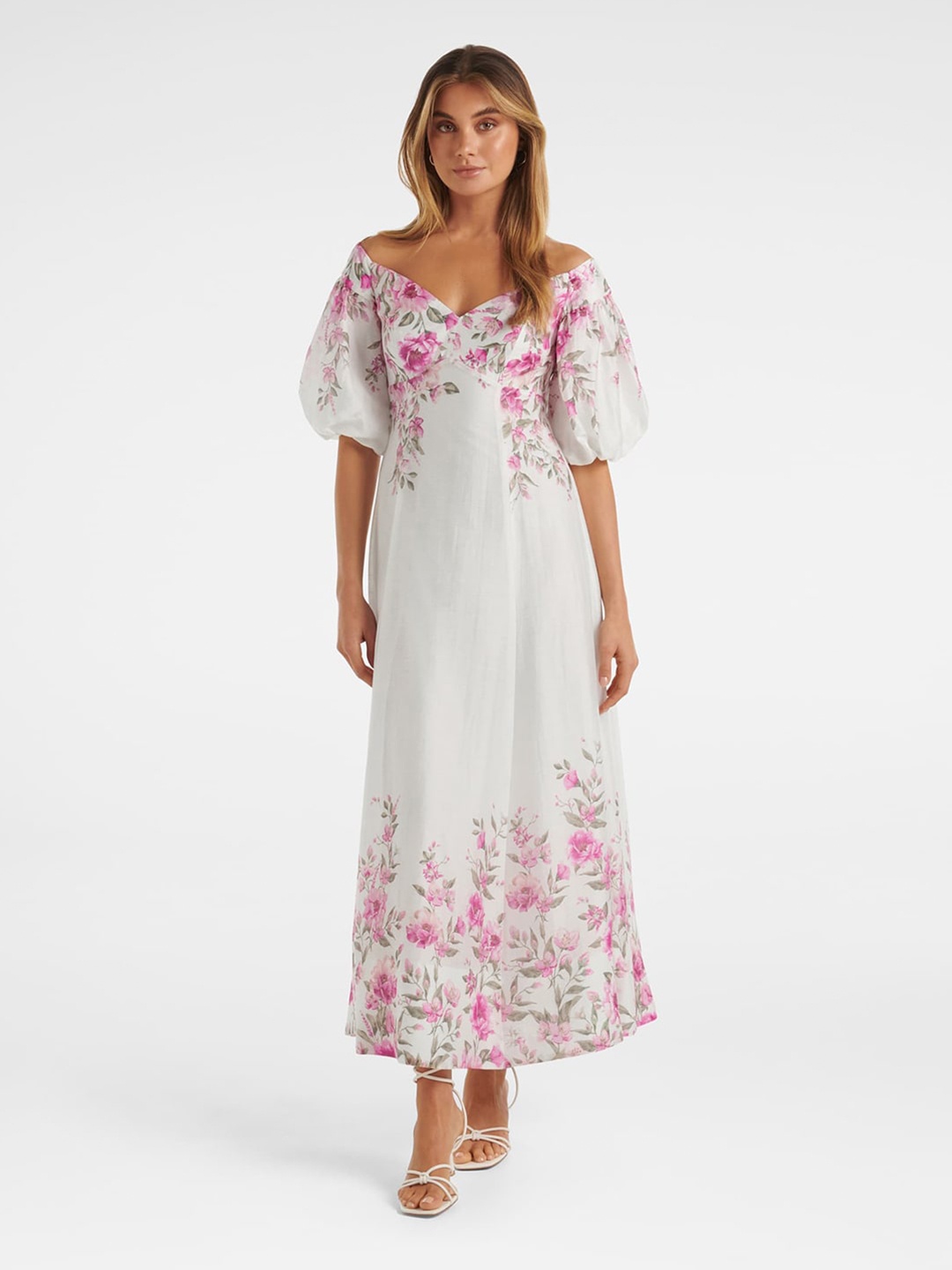 

Forever New Lisa-Marie Off Shoulder Floral Printed Maxi Dress, White