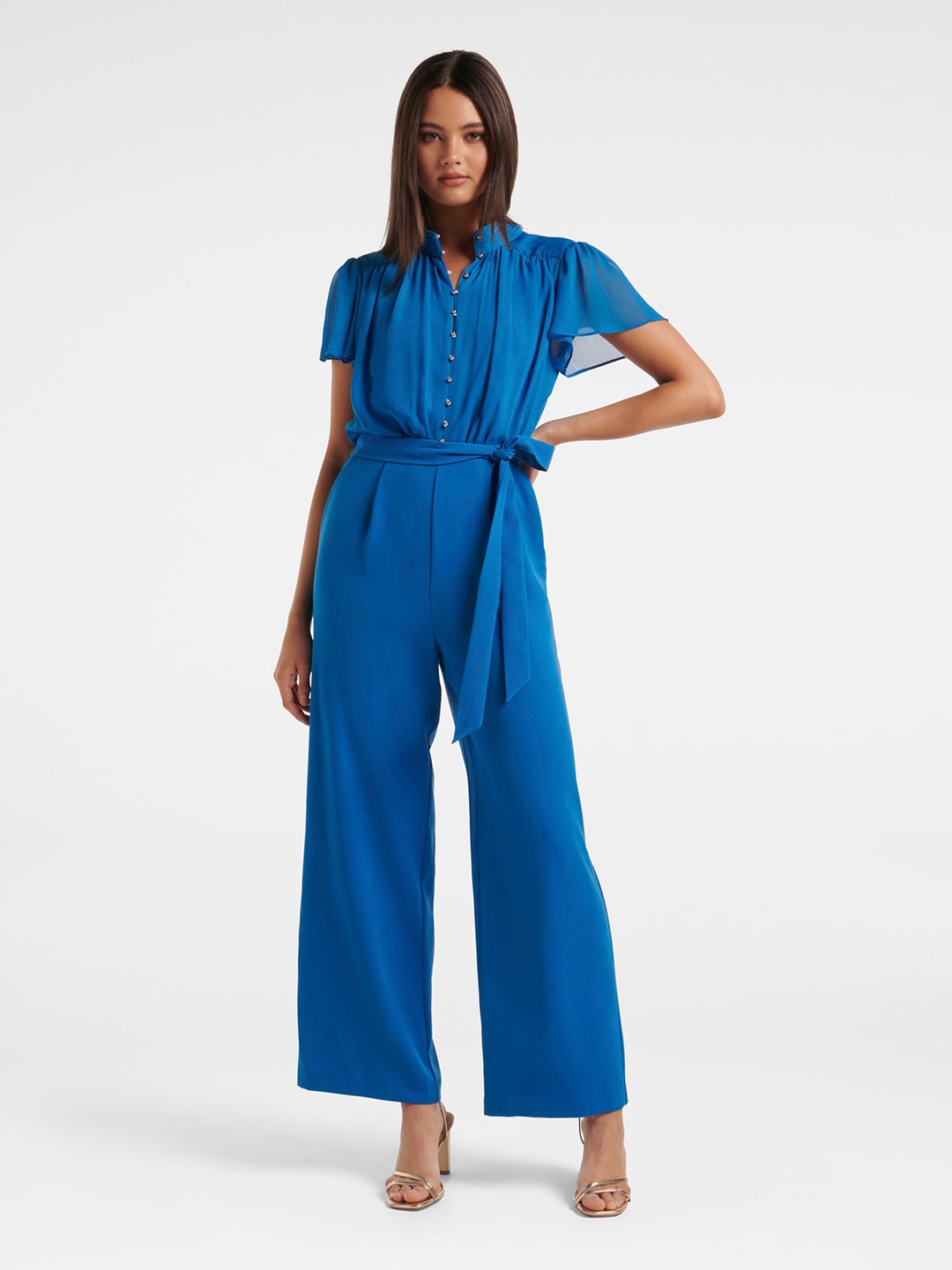 

Forever New Mandarin Collar Waist Tie-Ups Basic Jumpsuit, Blue