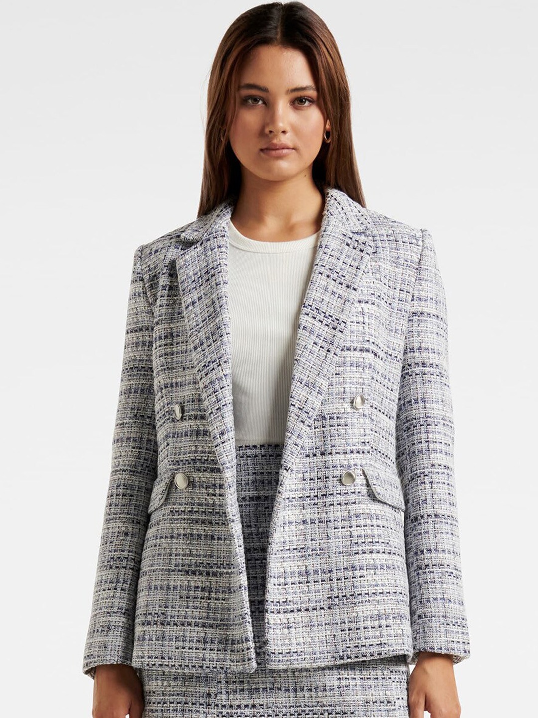 

Forever New Self-Design Formal Blazer, Grey