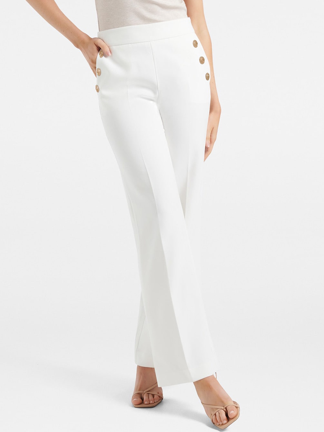 

Forever New Women Flared High-Rise Trousers, White