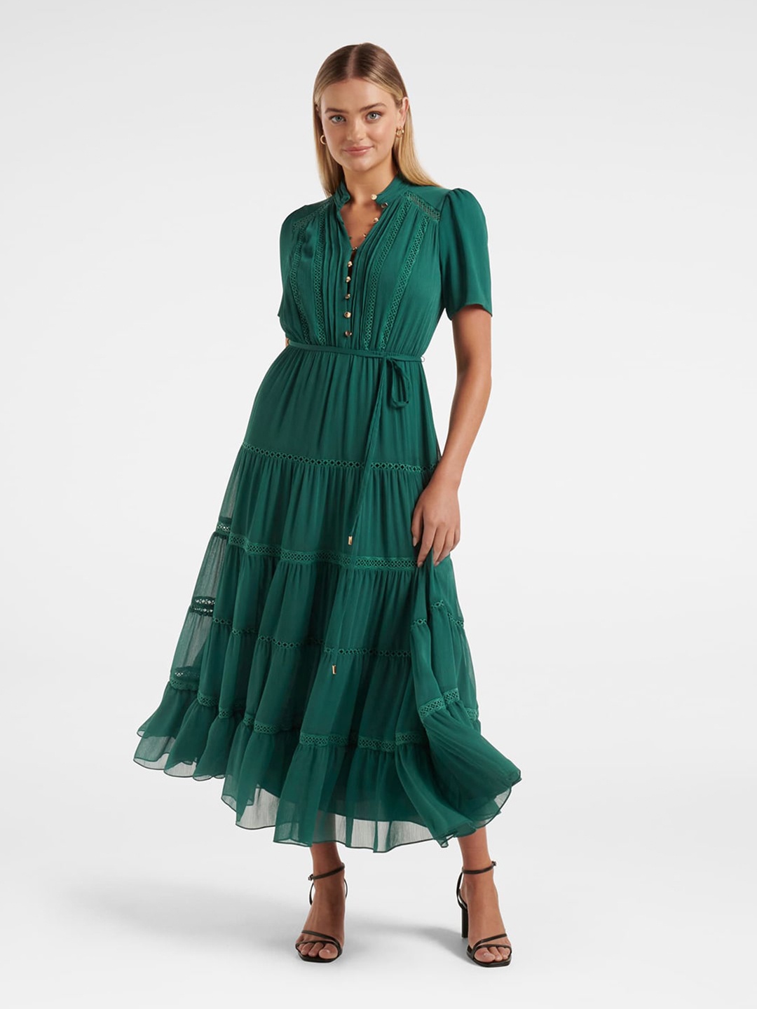 

Forever New Mandarin Collar Midi Fit and Flare Dress, Green