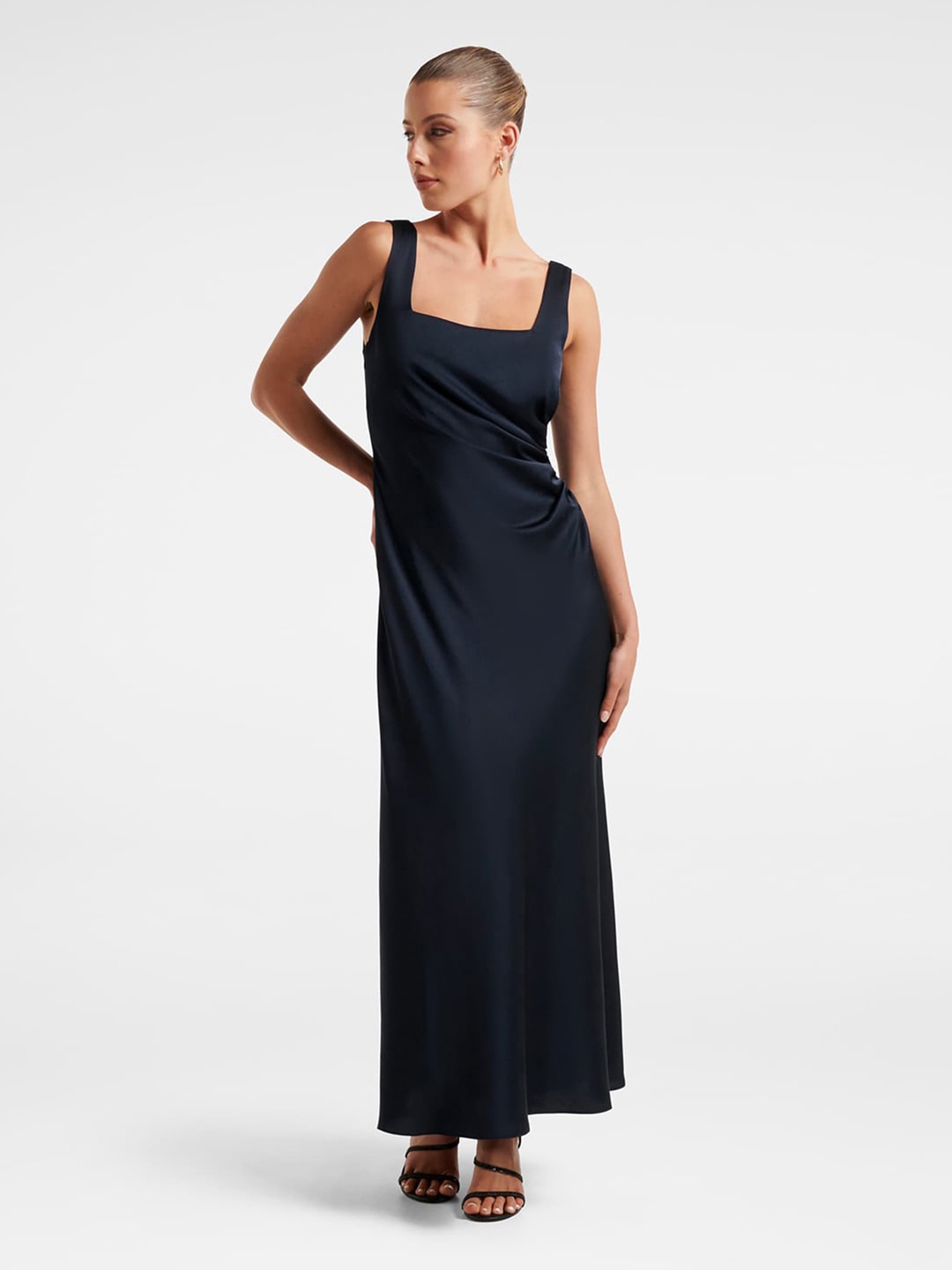 

Forever New Square Neck Satin Maxi A-Line Dress, Navy blue