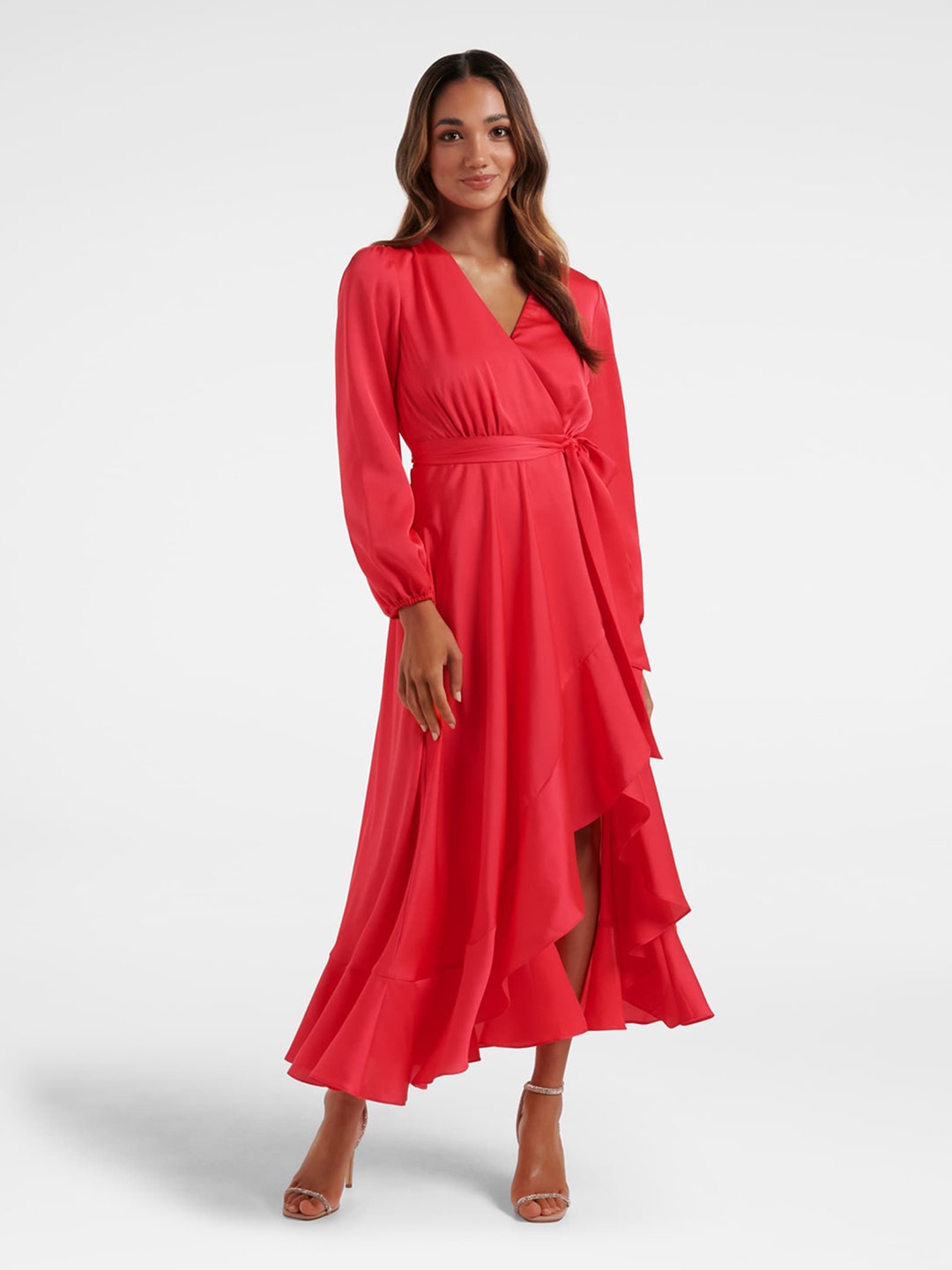 

Forever New Susanna Petite V-Neck High Low Hem Wrap Dress With Belt, Pink