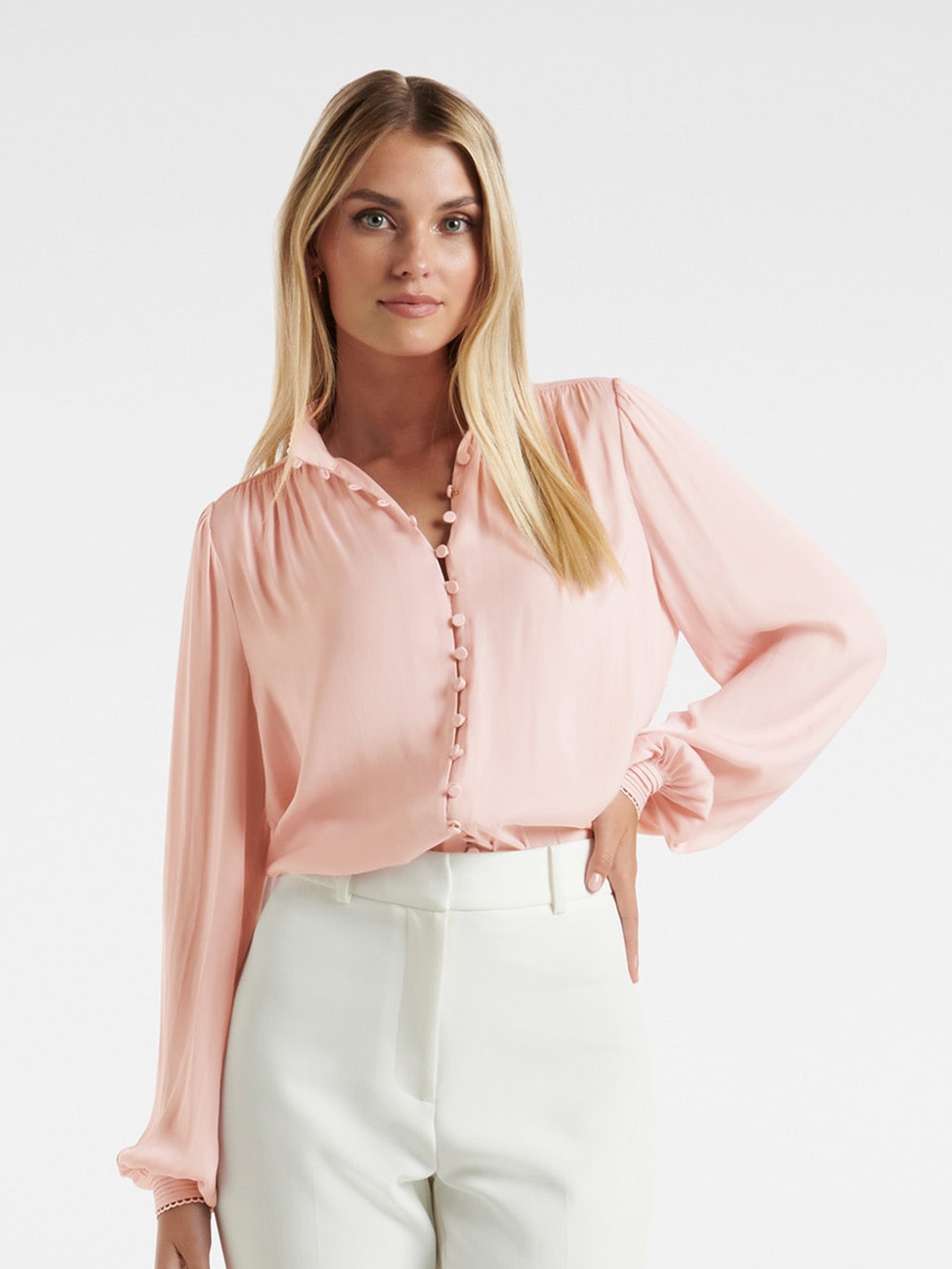 

Forever New Mandarin Collar Shirt Style Top, Pink