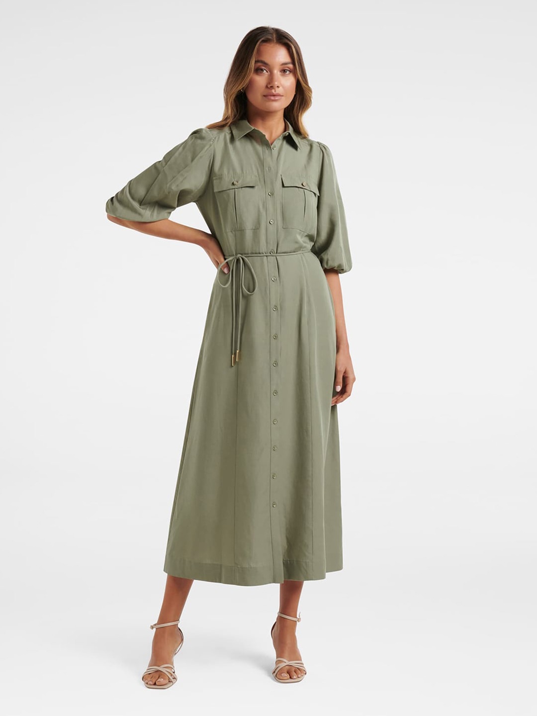 

Forever New Shirt Midi Dress, Green