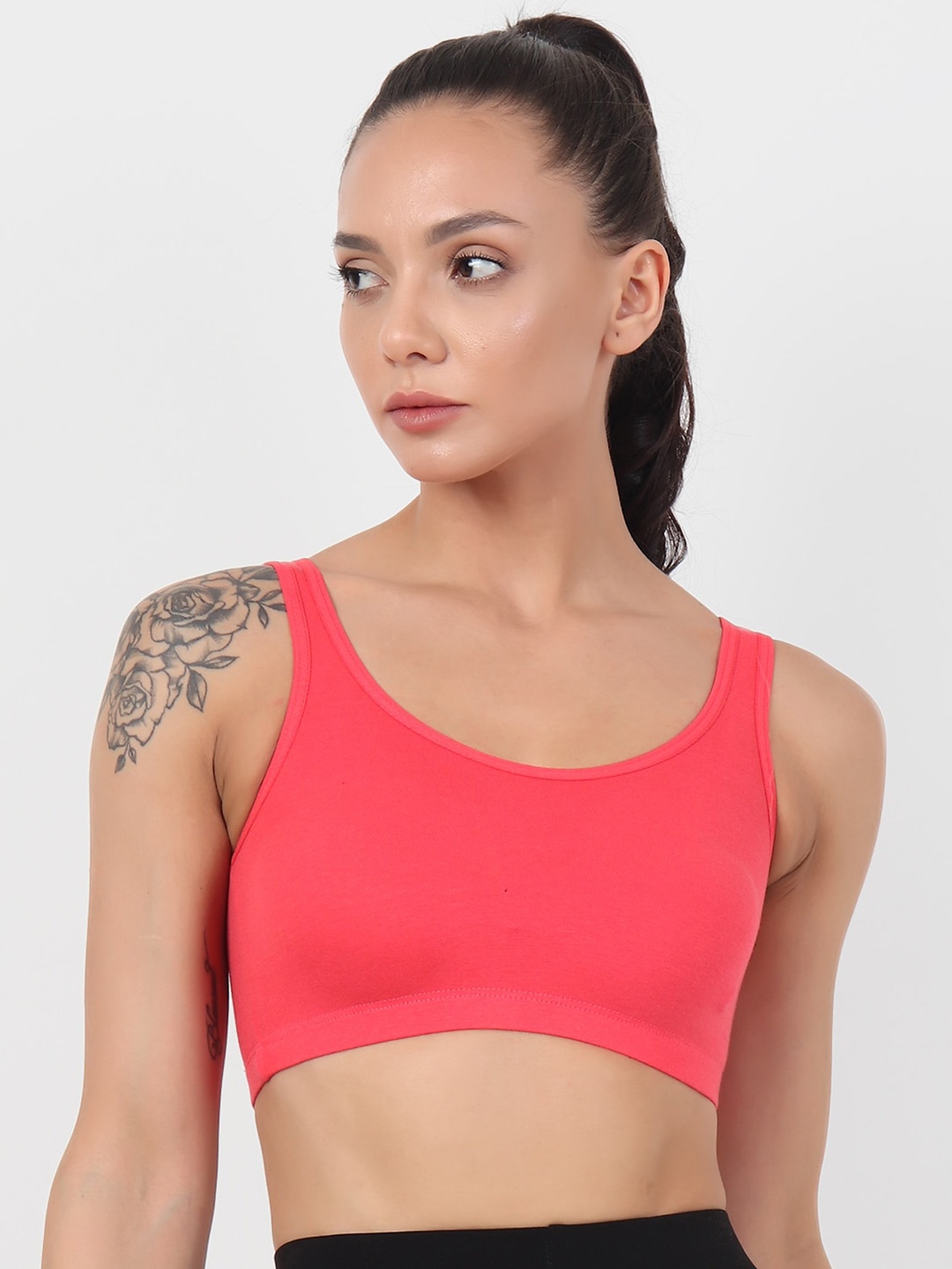 

XOXO Design Non-Wired Non Padded Wide Strip Cotton Training or Gym Sports Bra, Pink