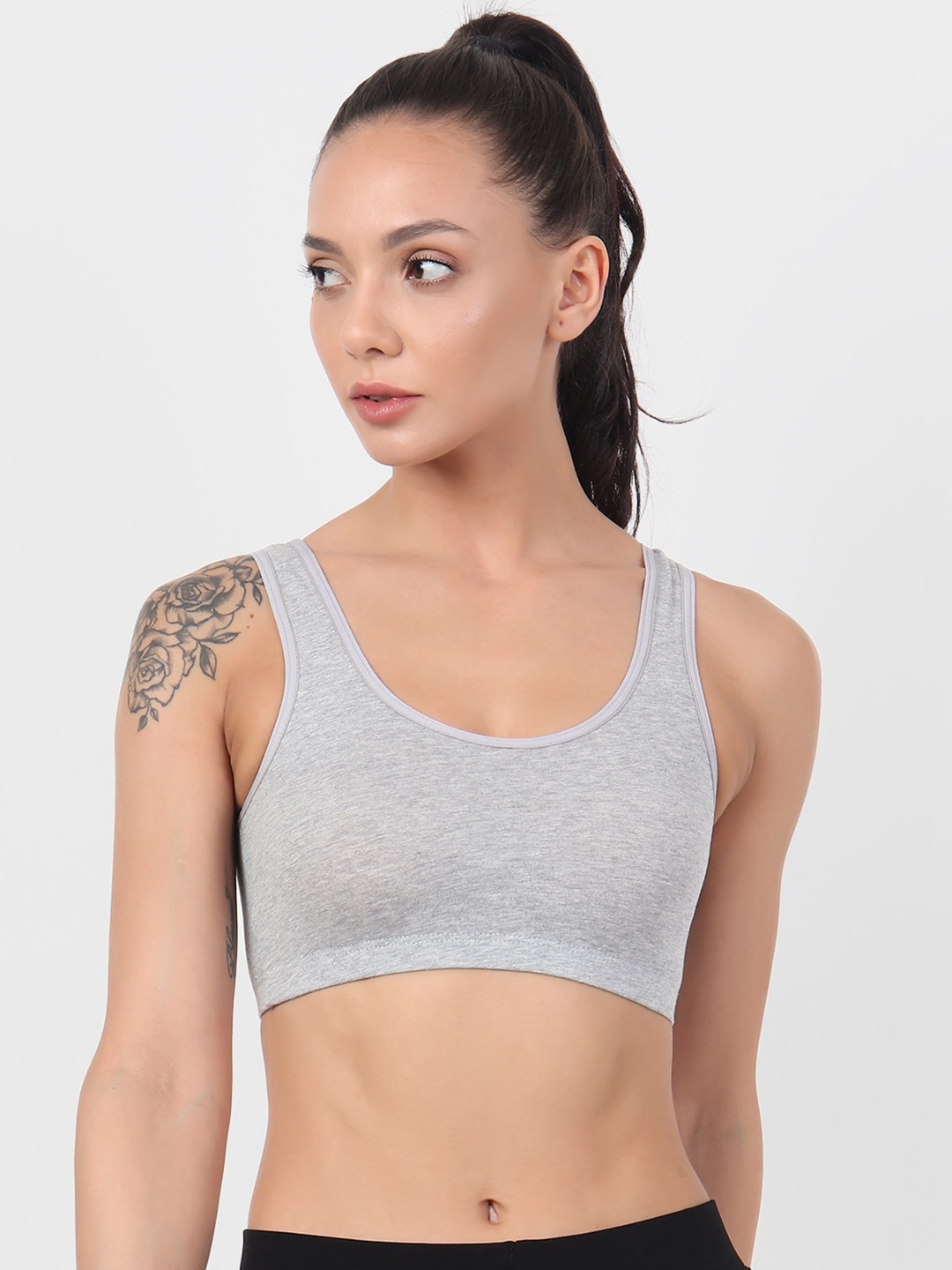 

XOXO Design Non-Wired Non Padded Wide Strip Cotton Sports Bra, Grey