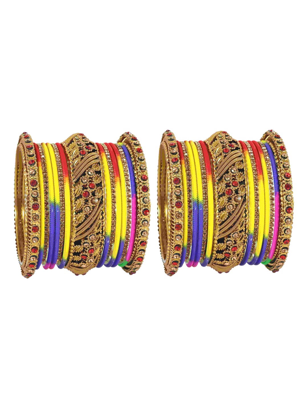 

NMII Set Of 30 Zircon Stone Studded Chuda Bangles, Yellow