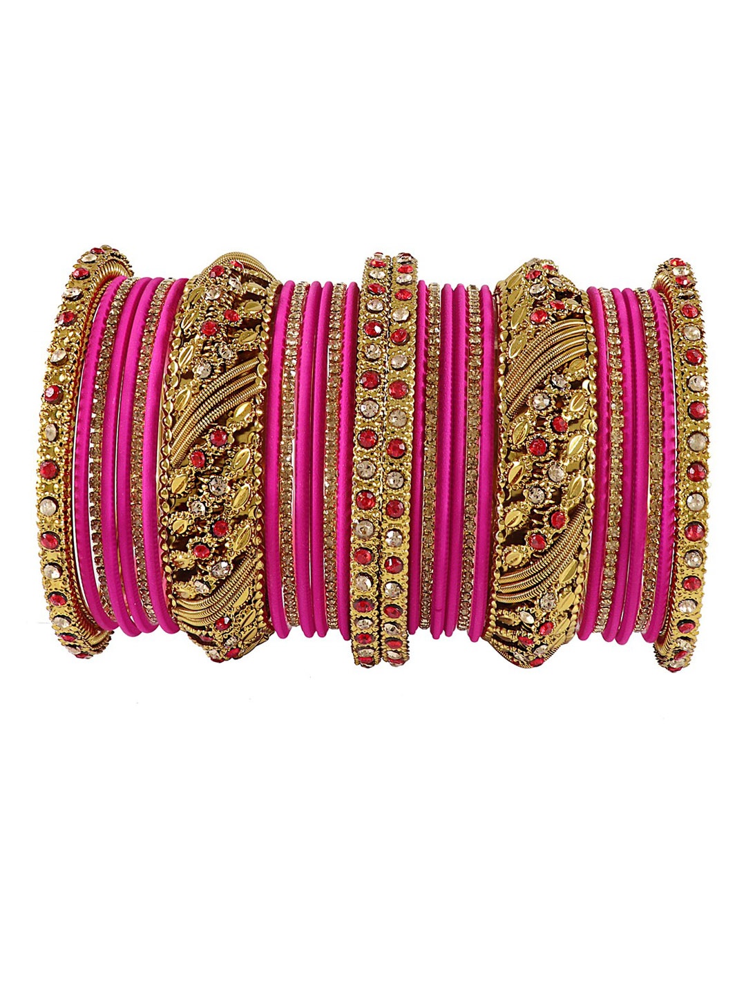 

NMII Set Of 30 Zircon Stone Studded Chuda Bangles, Magenta