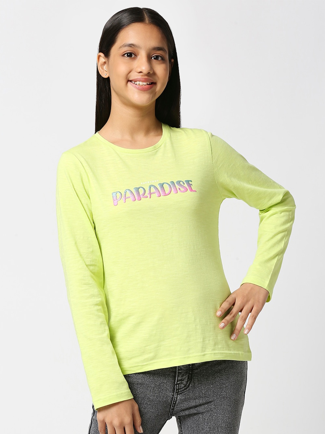 

JUSTICE Girls Long Sleeve Cotton T-shirt, Lime green