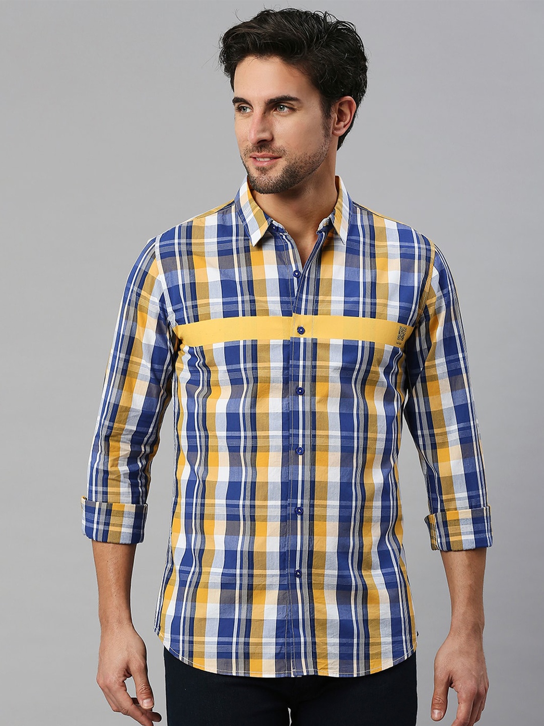 

Solemio Tartan Checks Cotton Casual Shirt, Mustard