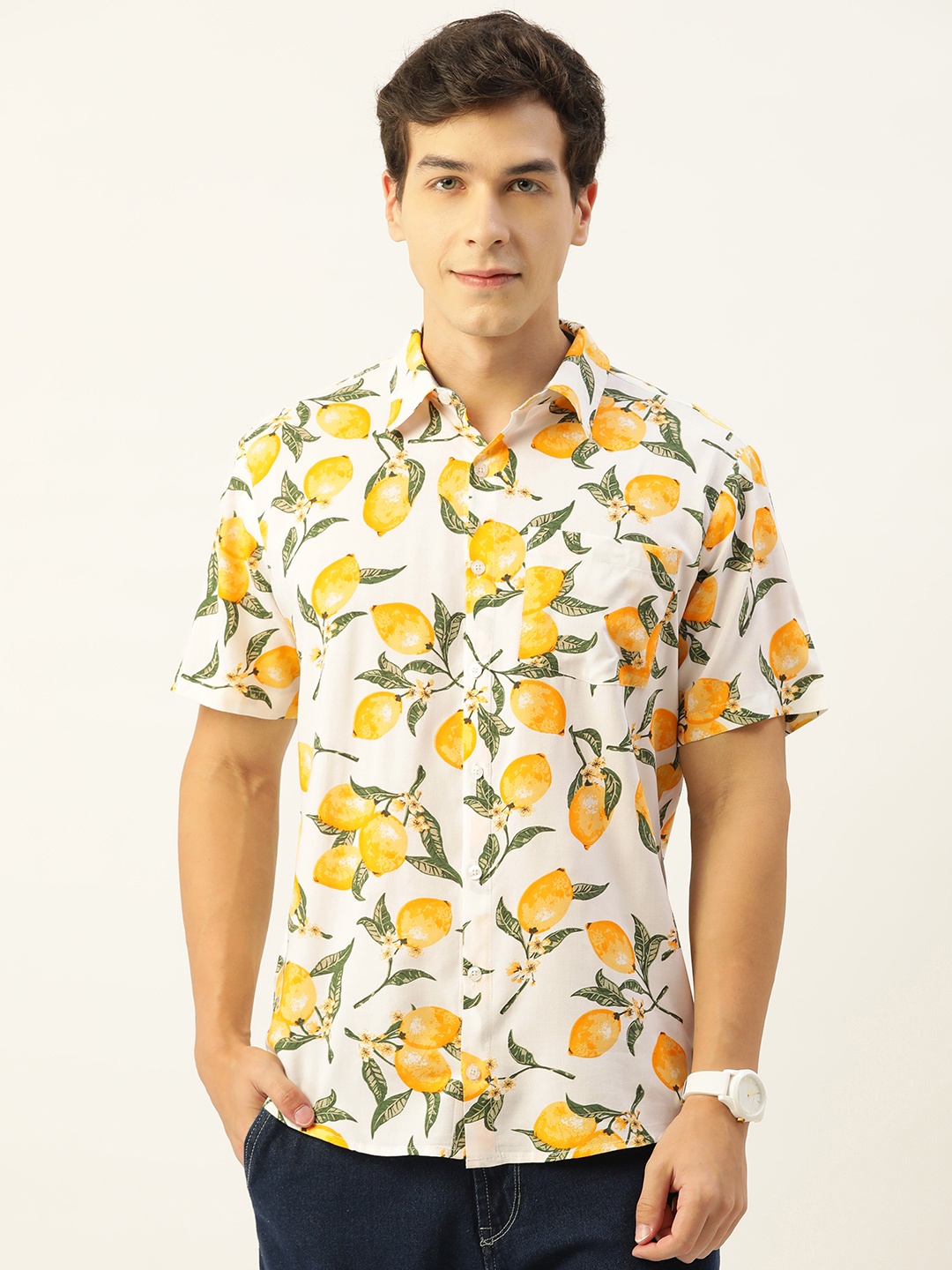 

CrayonFlakes Men Comfort Printed Casual Shirt, Off white