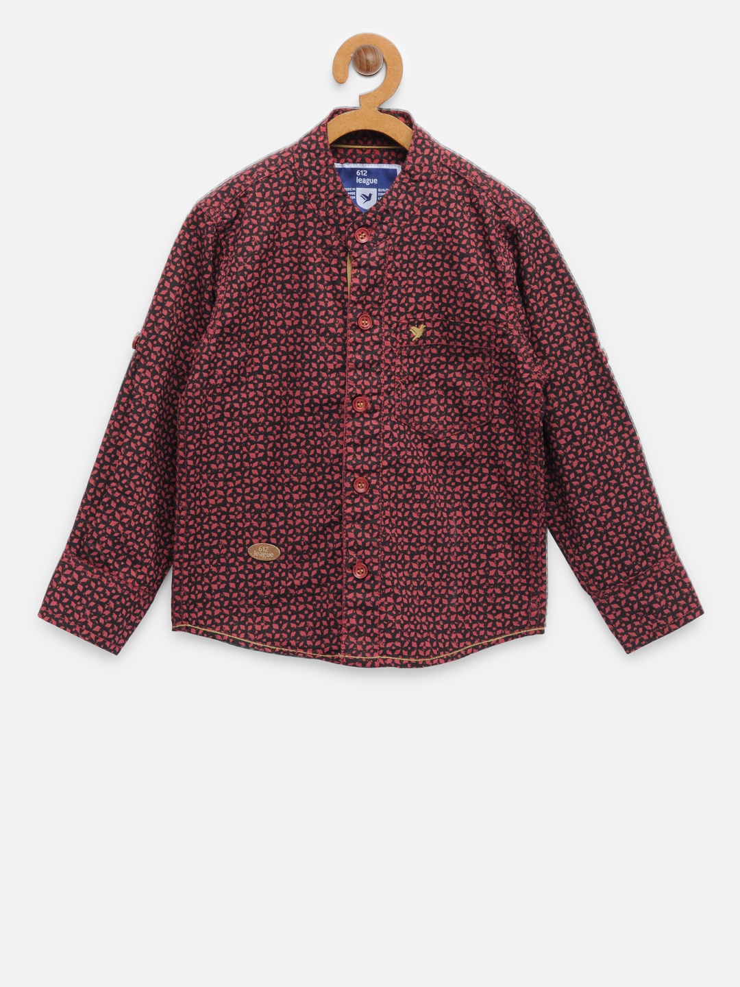 

612 league Boys Maroon & Black Regular Fit Printed Casual Shirt