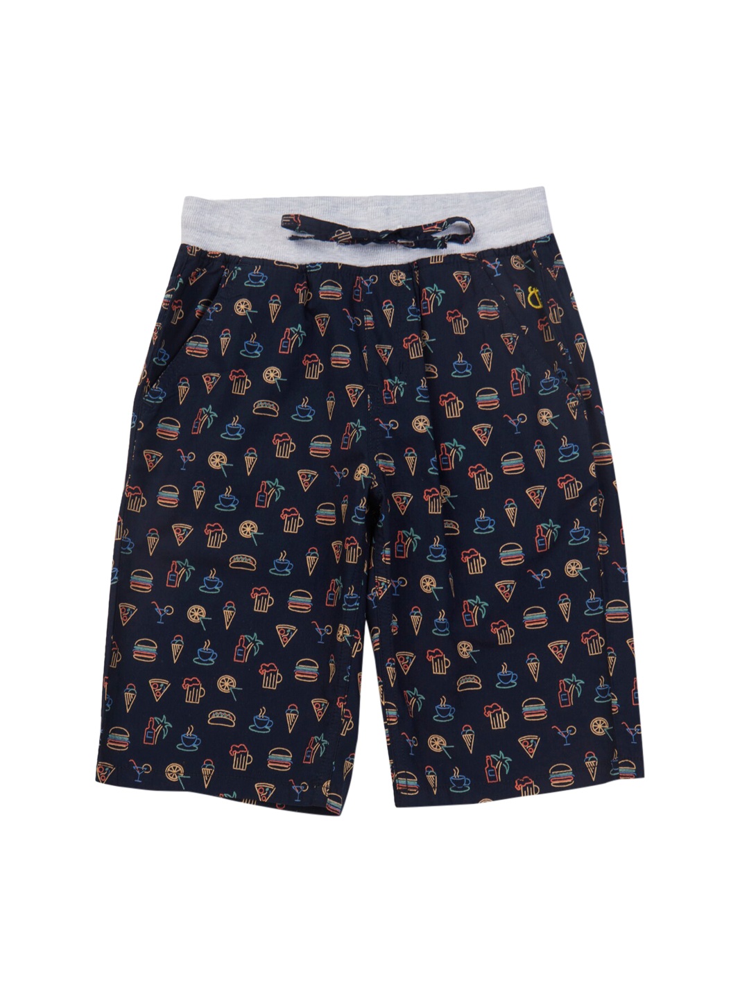 

Gini and Jony Boys Printed Mid Rise Above Knee Length Cotton Shorts, Black
