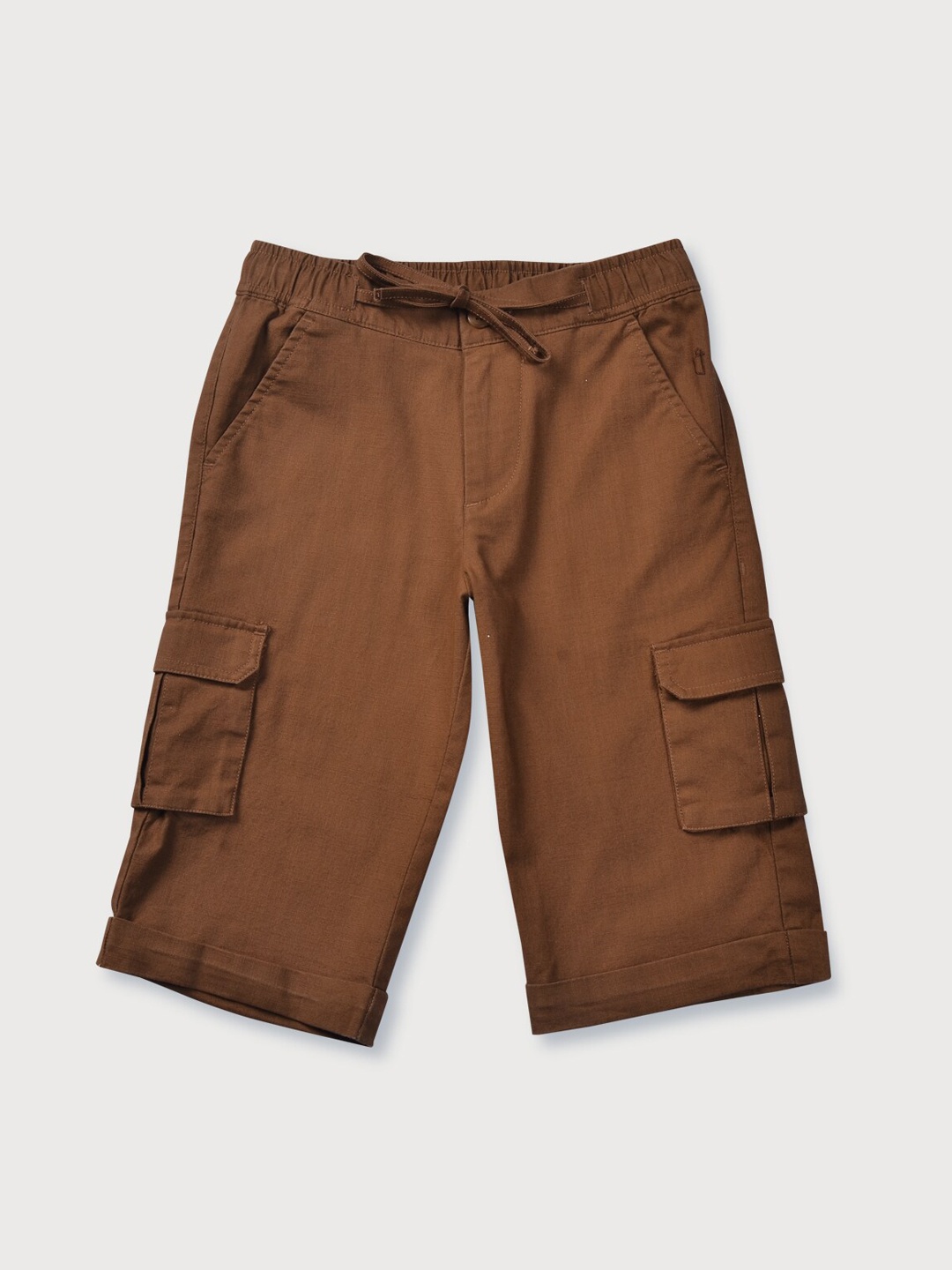

Gini and Jony Boys Solid Mid Rise Cotton Cargo Shorts, Brown