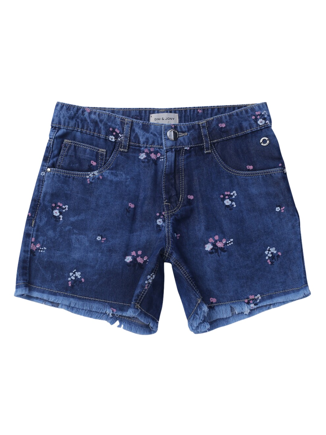 

Gini and Jony Girls Mid-Rise Printed Denim Shorts, Blue