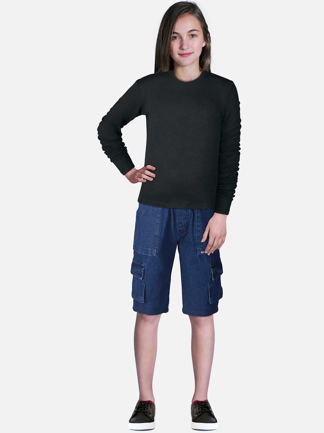 

Gini and Jony Infant Girls Denim Mid-Rise Cargo Shorts, Navy blue