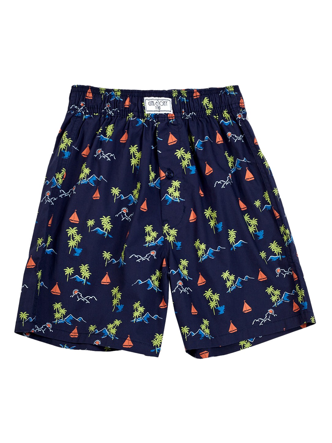 

Gini and Jony Boys Printed Mid-Rise Knitted Cotton Regular Shorts, Navy blue