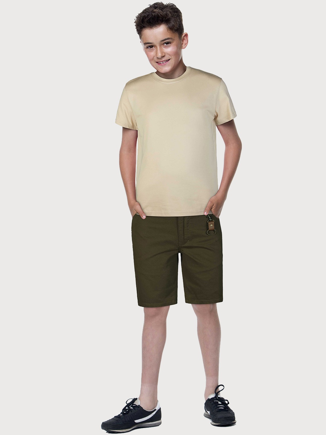 

Gini and Jony Boys Solid Mid Rise Cotton Shorts, Olive