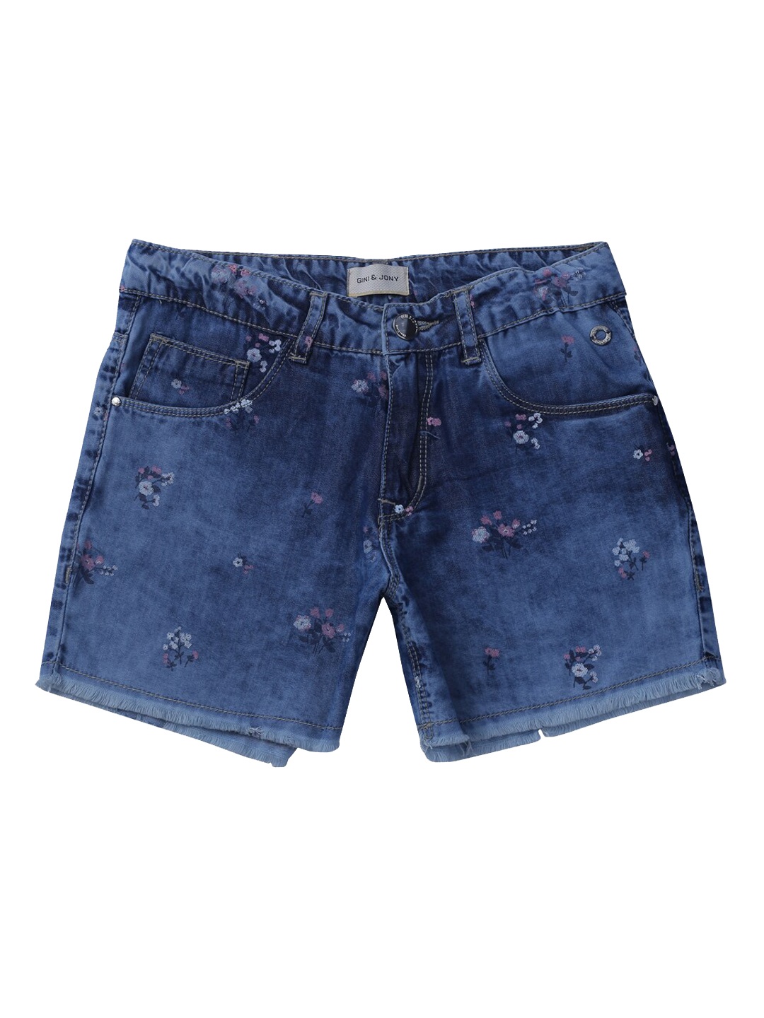 

Gini and Jony Girls Floral Printed Mid-Rise Denim Shorts, Blue