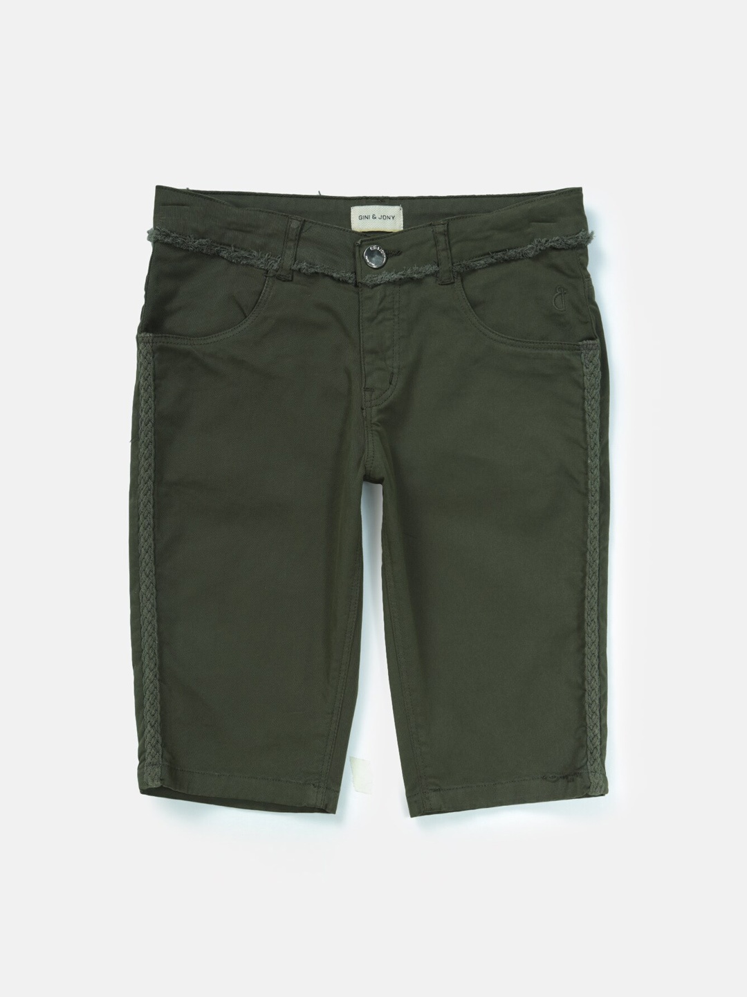 

Gini and Jony Girls Mid-Rise Cotton Shorts, Olive