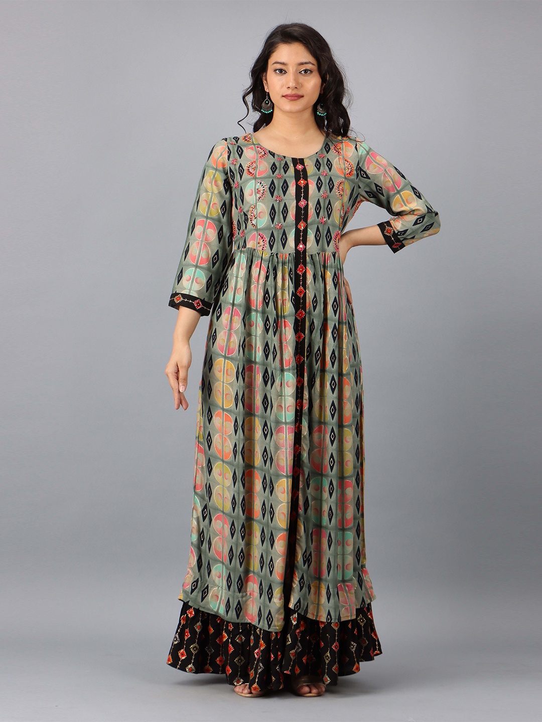 

Nehamta Ethnic Motifs Maxi Ethnic Dresses, Green
