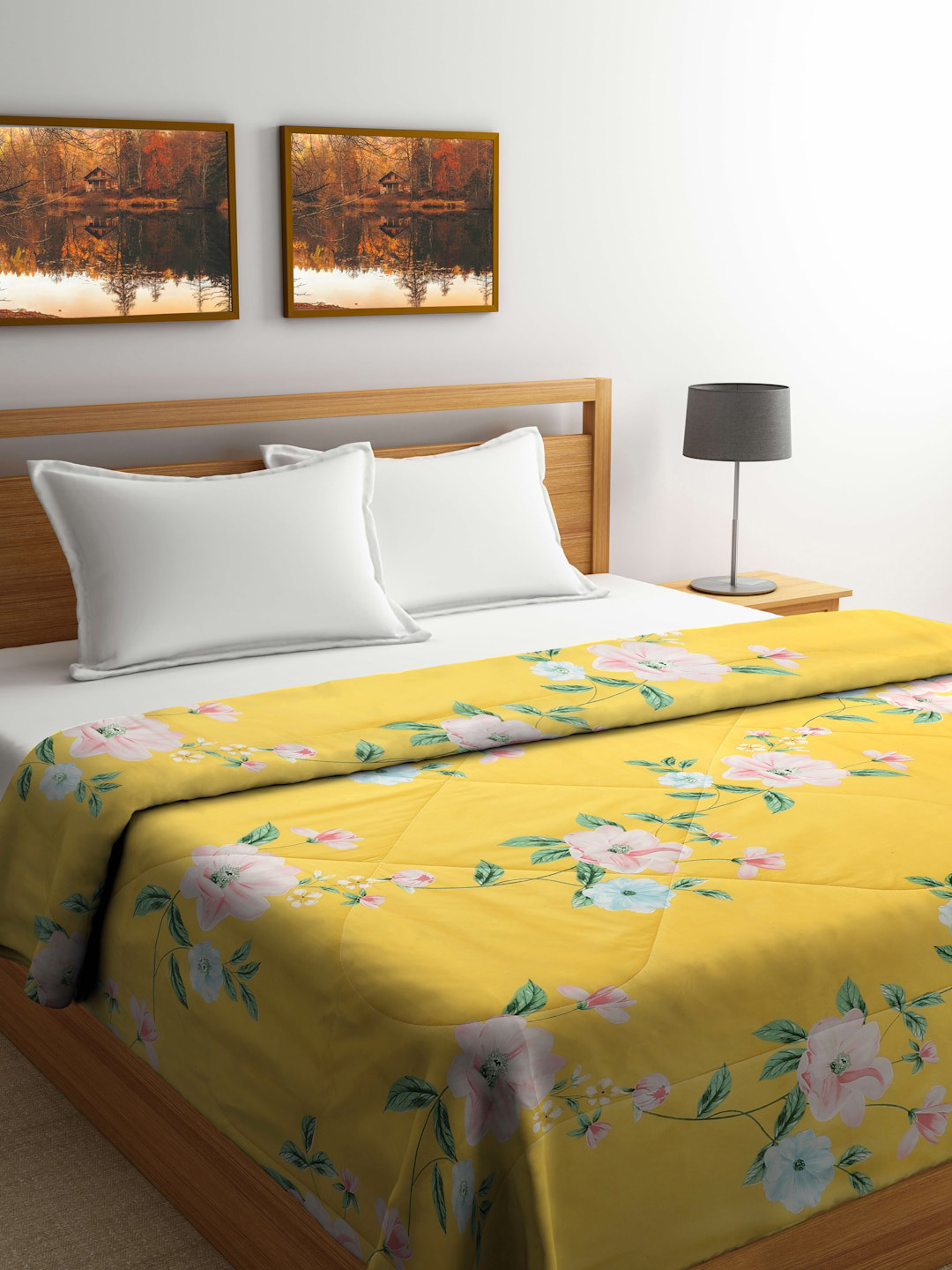 

Miaz Lifestyle Yellow & Pink Floral 180 GSM Reversible Double Bed Comforter