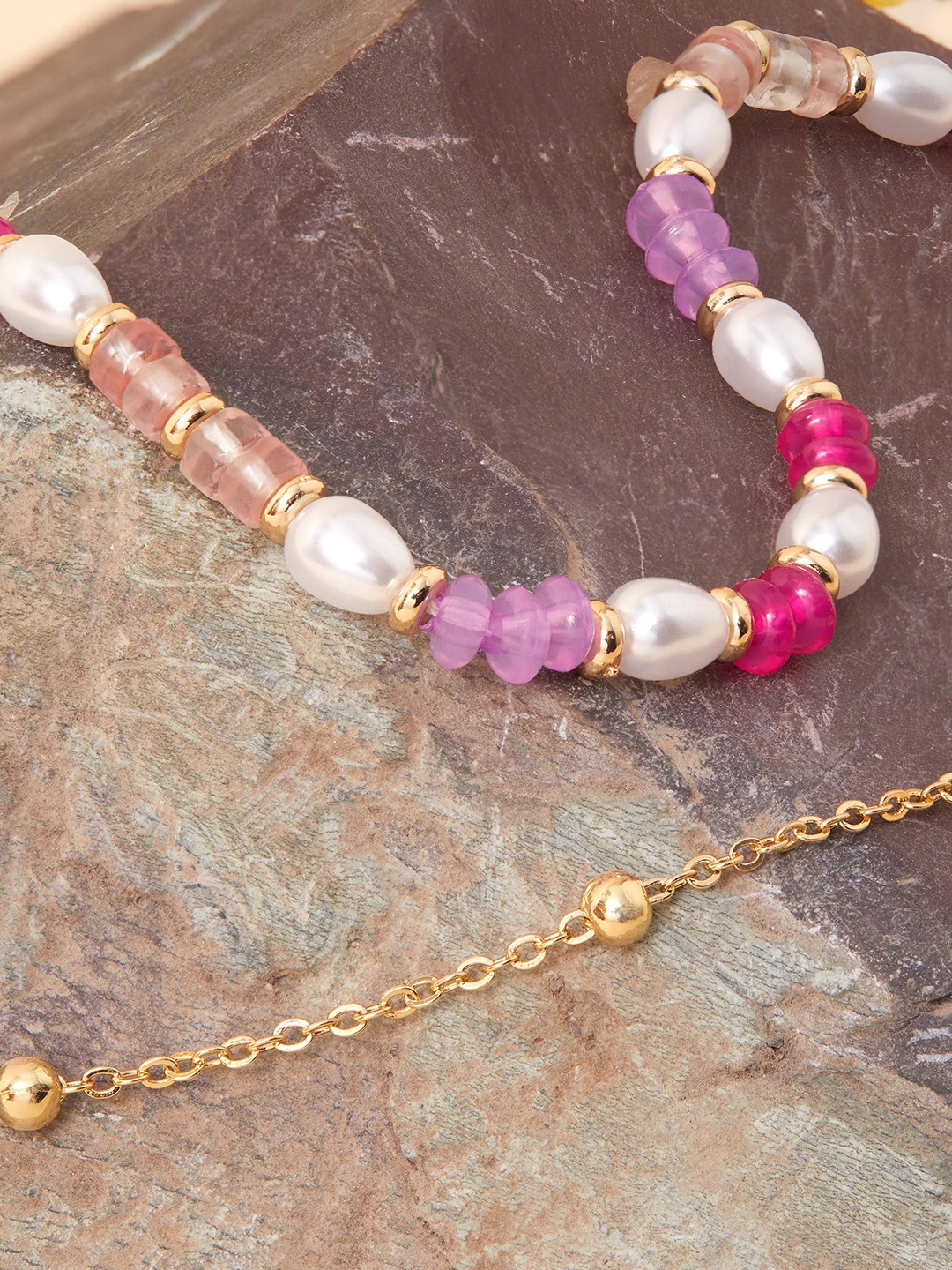 

Accessorize London Women Set of 2 Beaded Anklets, Pink