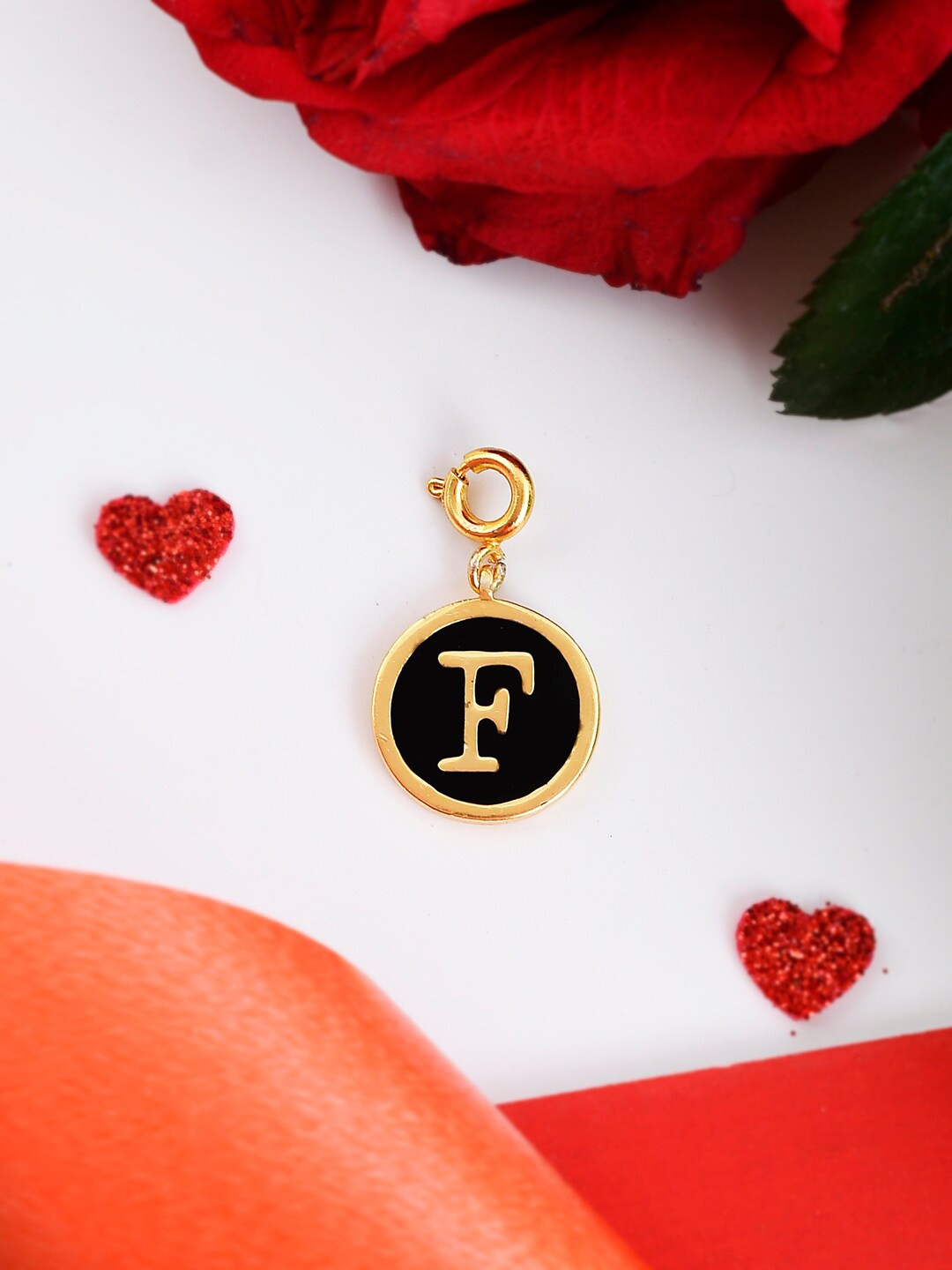 

Voylla Valentine's Day Collection Gold-Plated Alphabet F Pendant With Chain, Black
