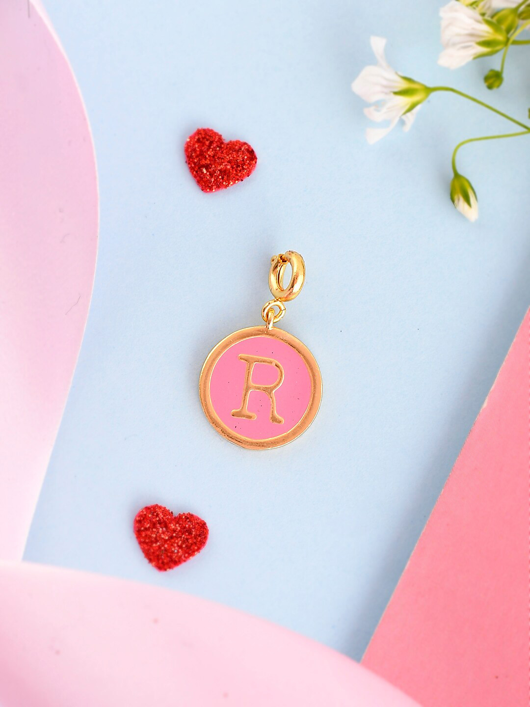 

Voylla Valentine's Day Collection Gold-Plated Alphabet R Pendant With Chain, Pink