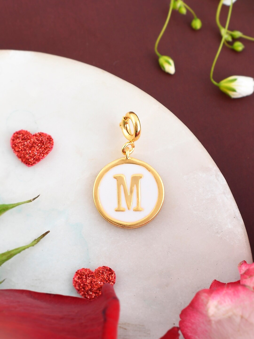 

Voylla Valentine's Day Collection Alphabet M Enamel Charm, Gold