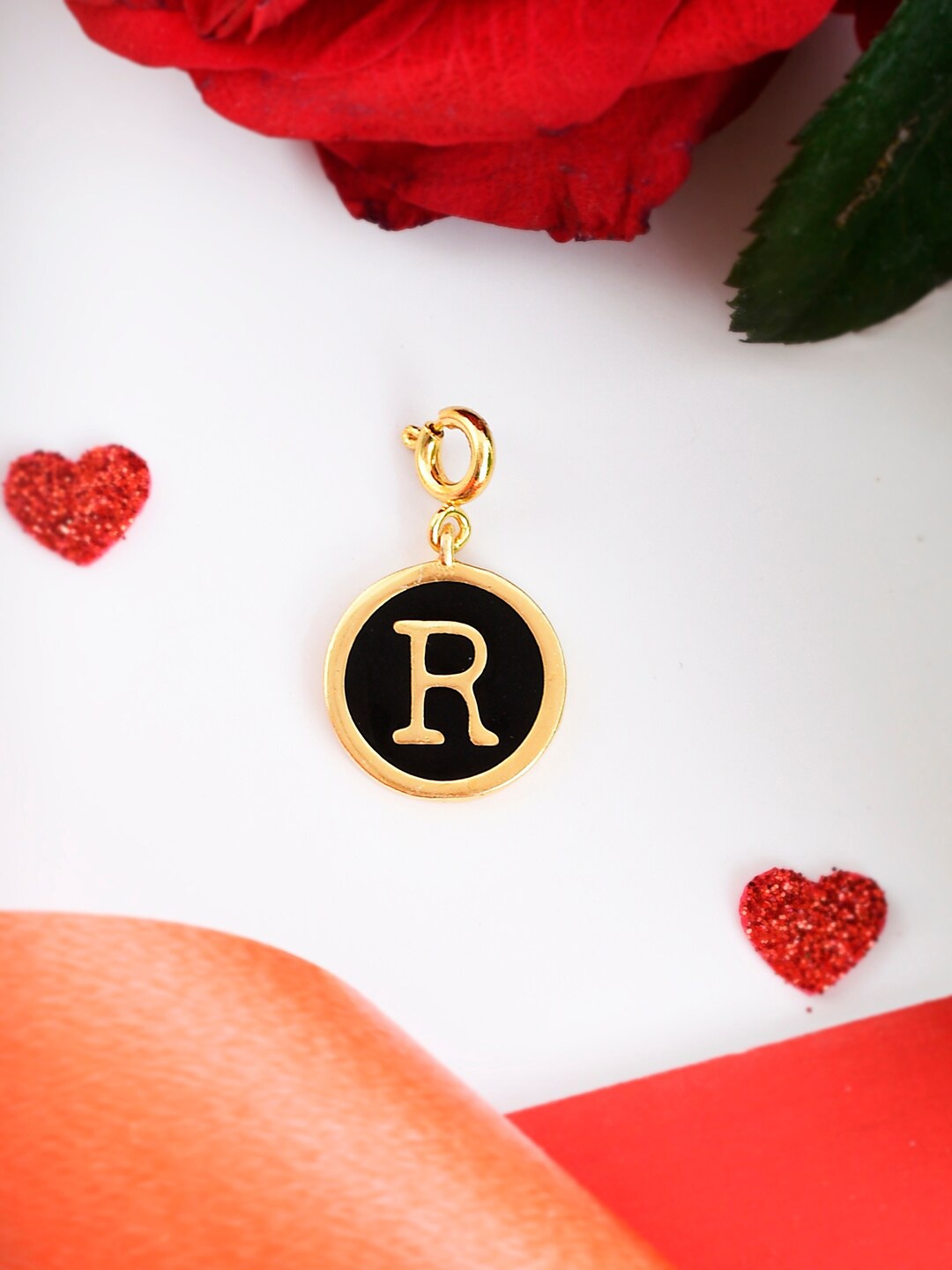 

Voylla Valentine's Day Collection Gold-Plated Alphabet R Pendant With Chain, Black