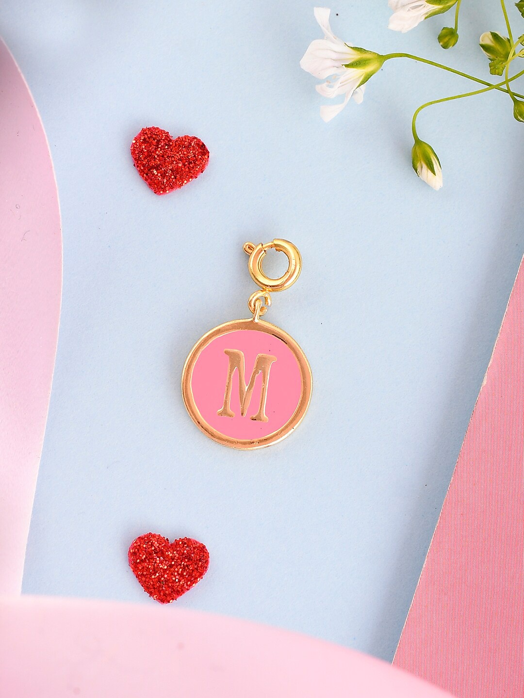 

Voylla Valentine's Day Collection Gold-Plated Alphabet M Pendant With Chain, Pink