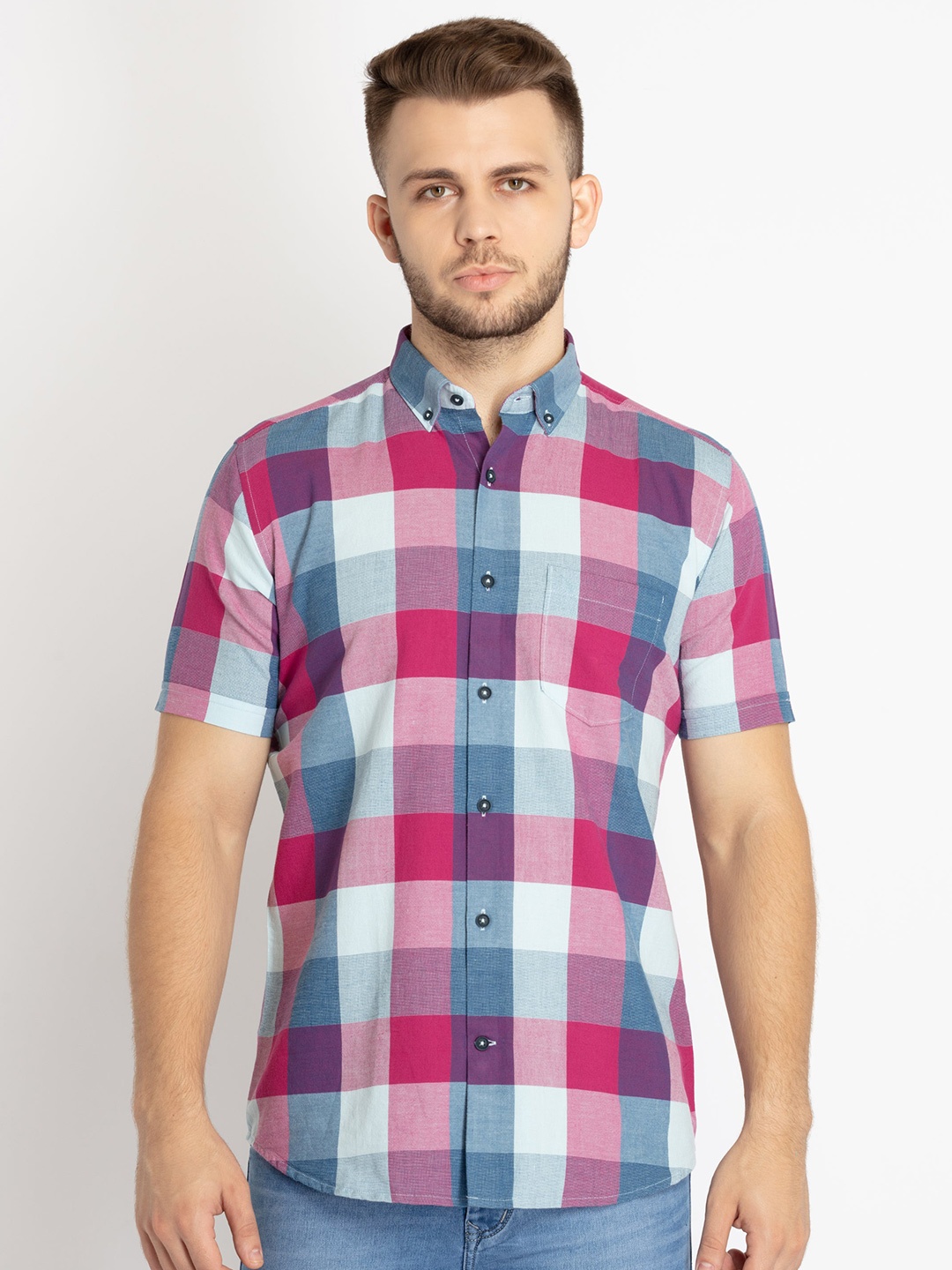 

Status Quo Plus Size Buffalo Checks Cotton Casual Shirt, Red