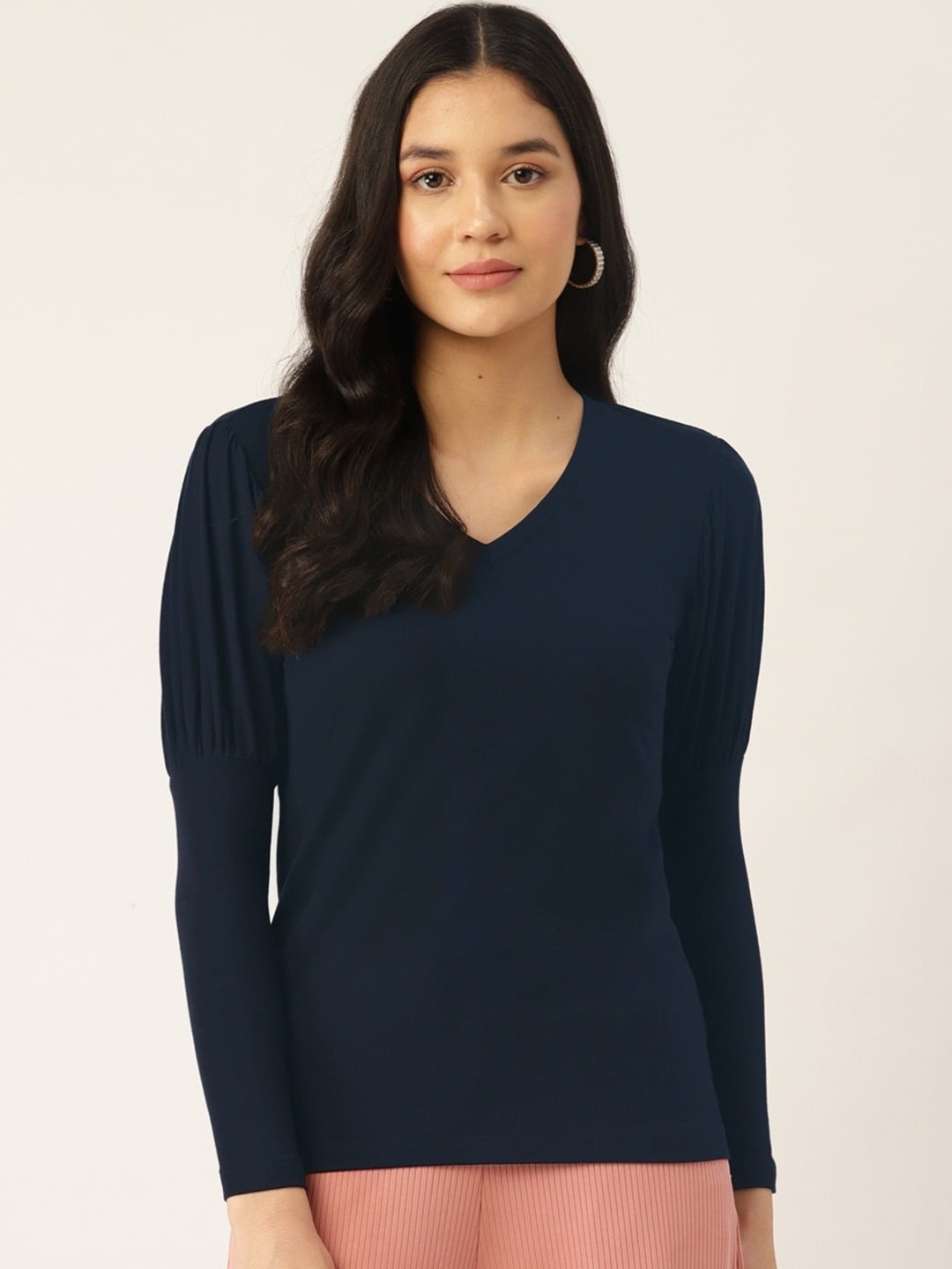 

UNMADE V-Neck Puff Sleeves Top, Navy blue