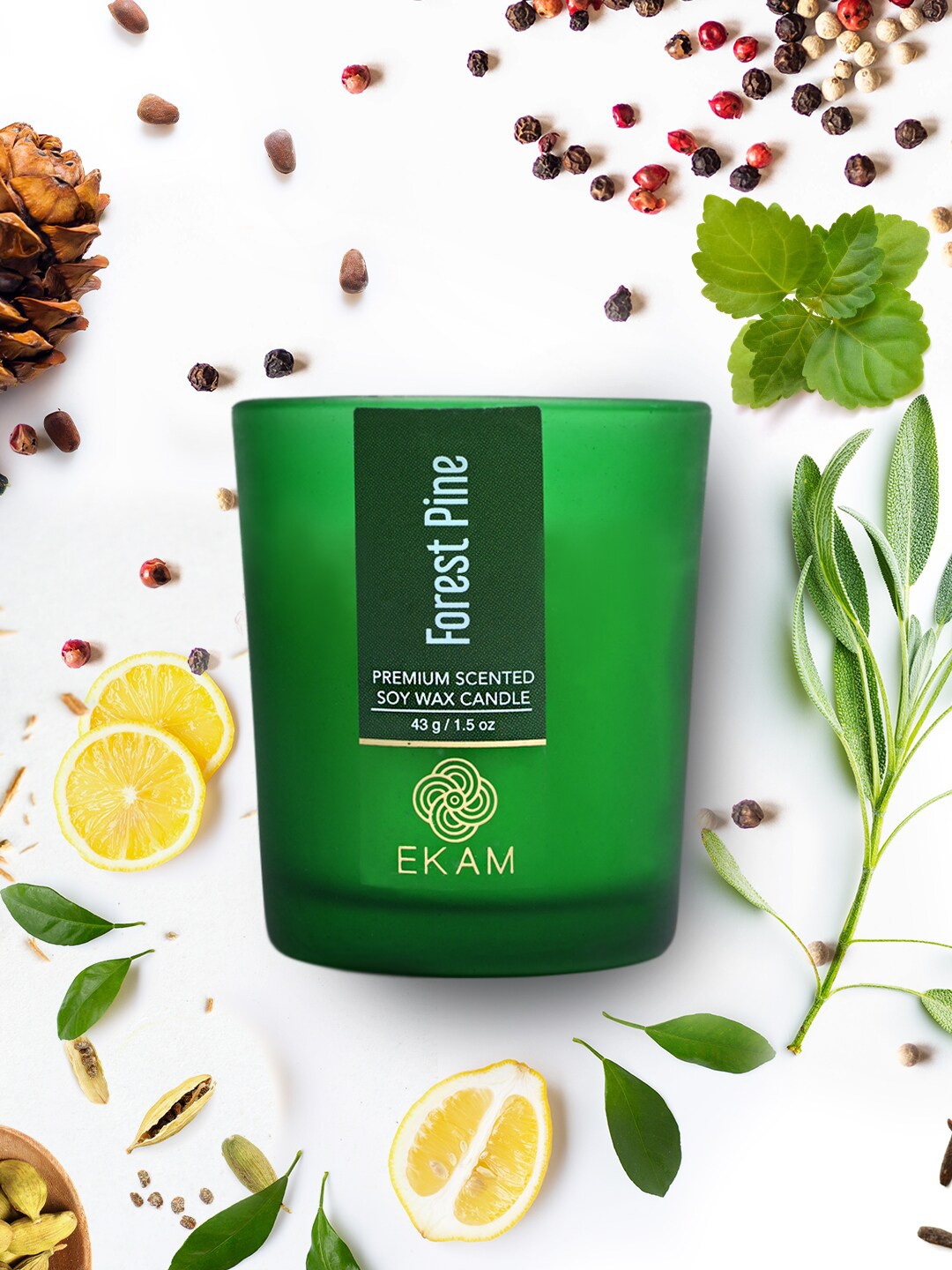 

Ekam Green 3 Pieces Soy Wax & Glass Forest Pine Premium Scented Candle Jars